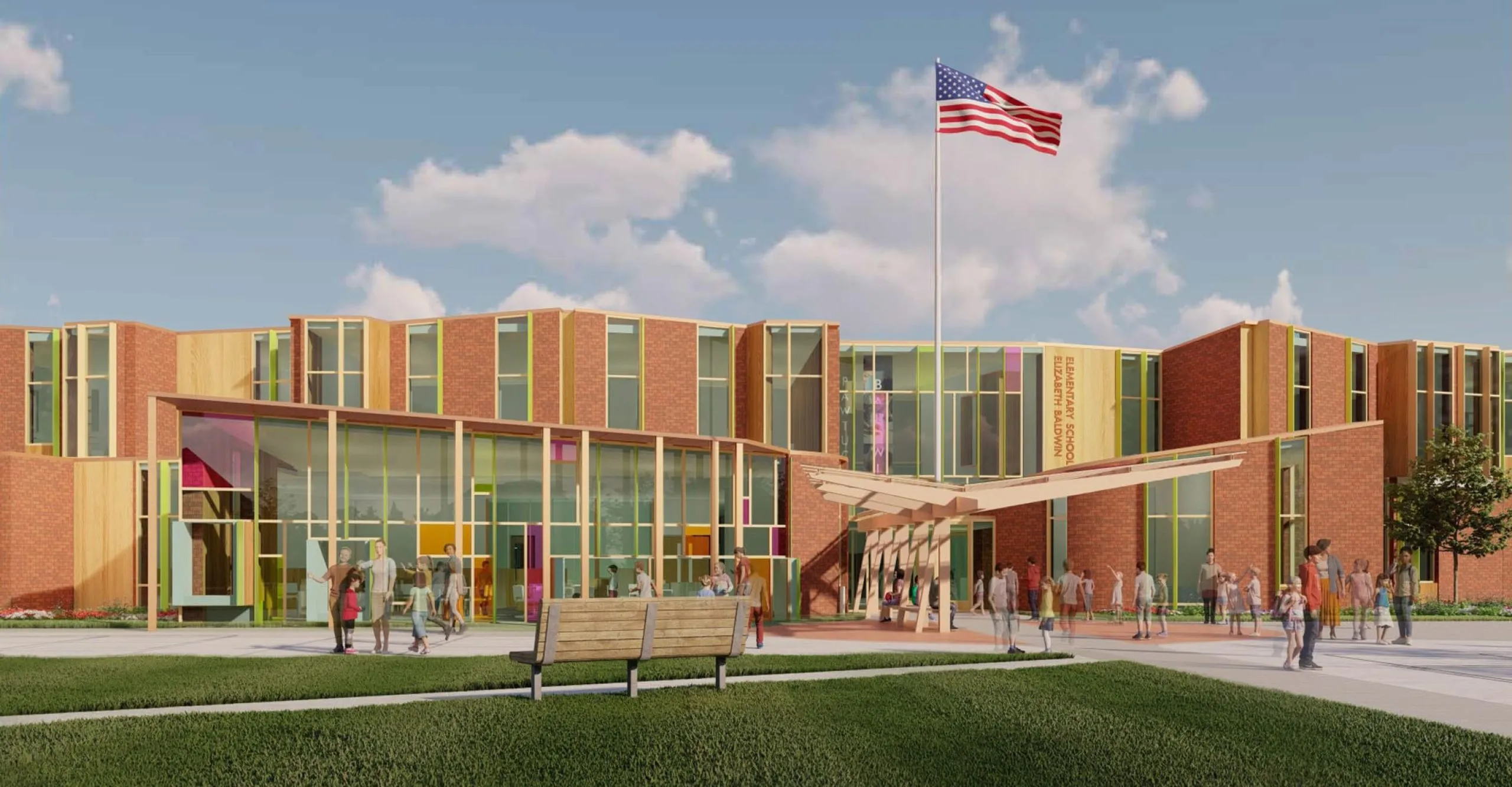 Outdoor rendering of elementary school