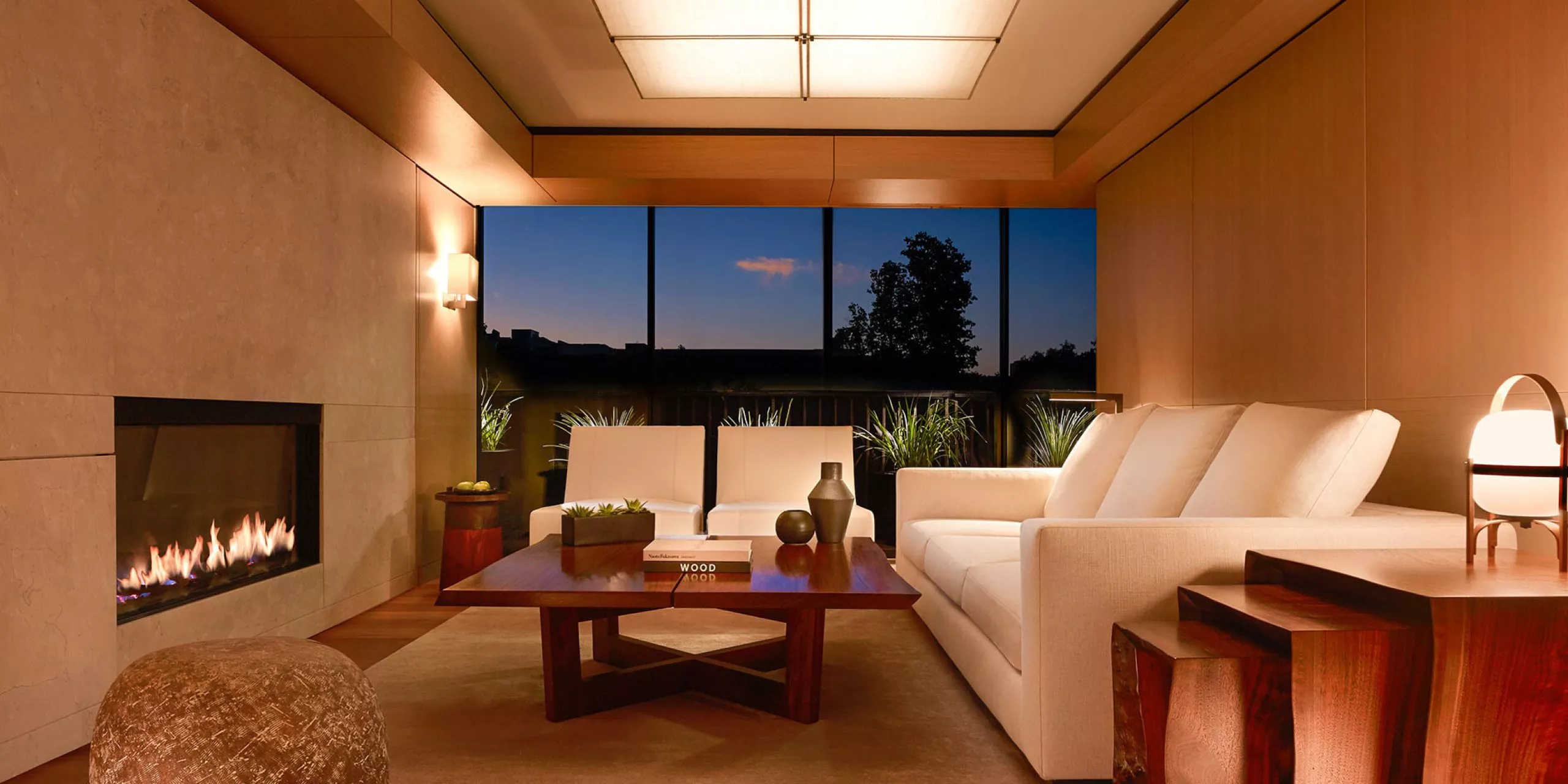 Modern interior of living room with fireplace