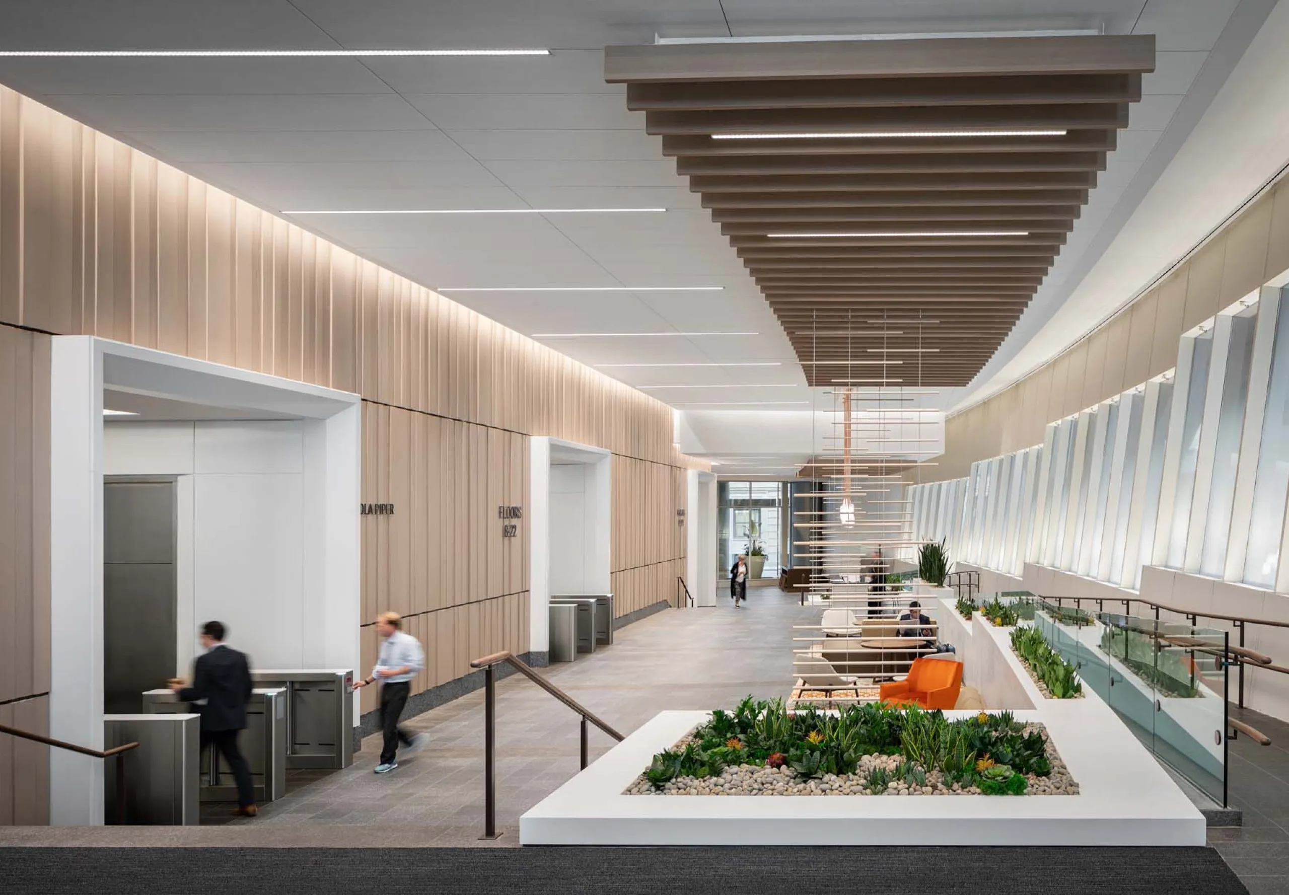 Security gates and seating area 33 Arch Street office building