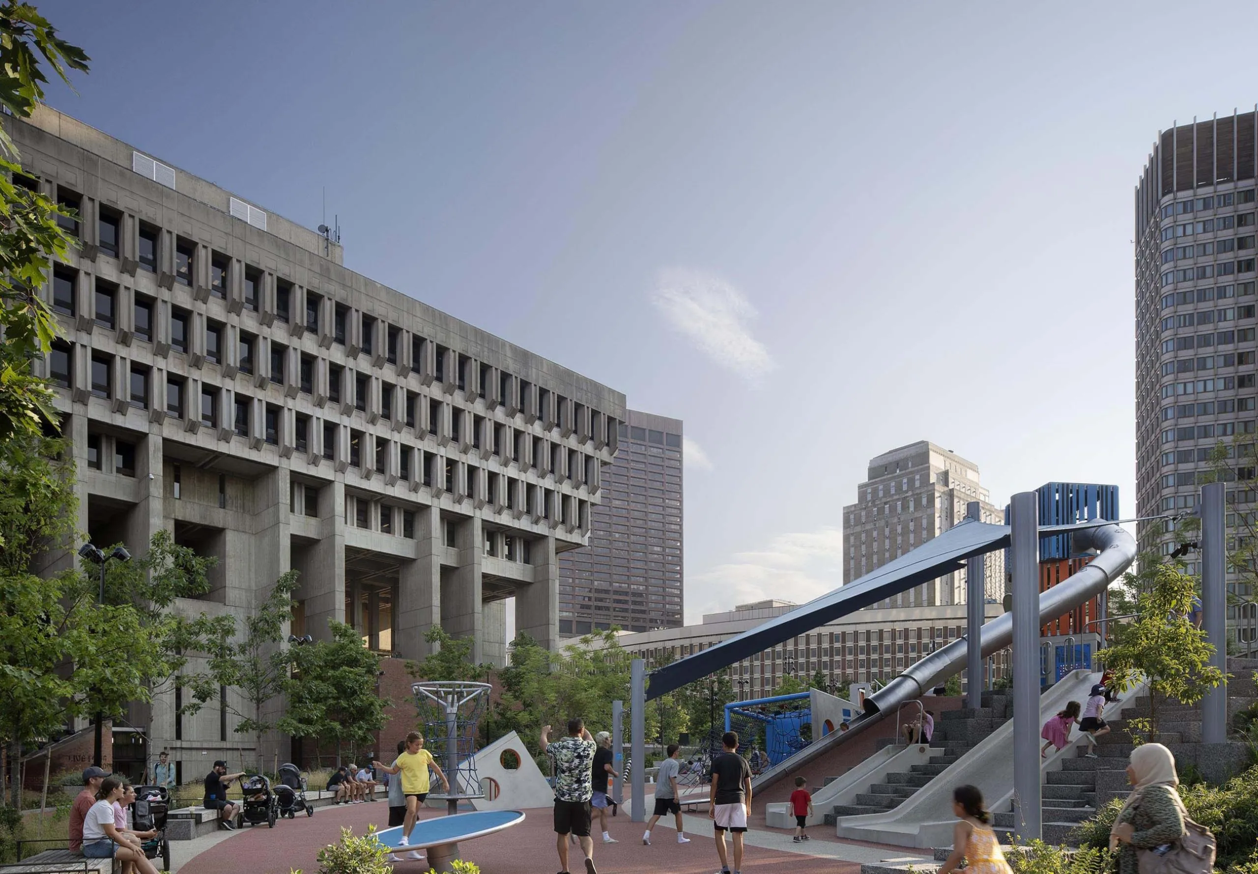 Outdoor playground and garden outside of Boston City Hall