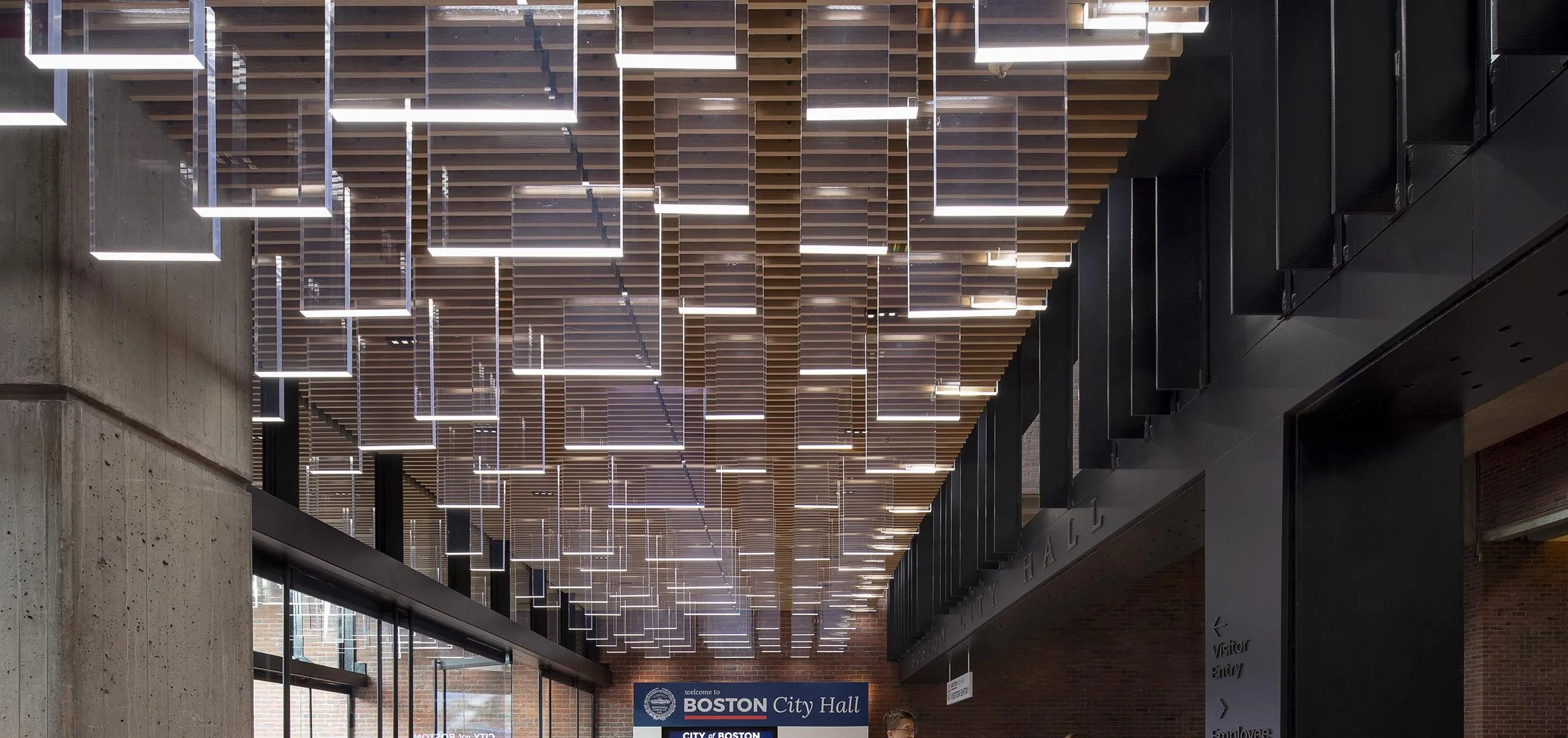 Historic entryway and front desk at Boston City Hall