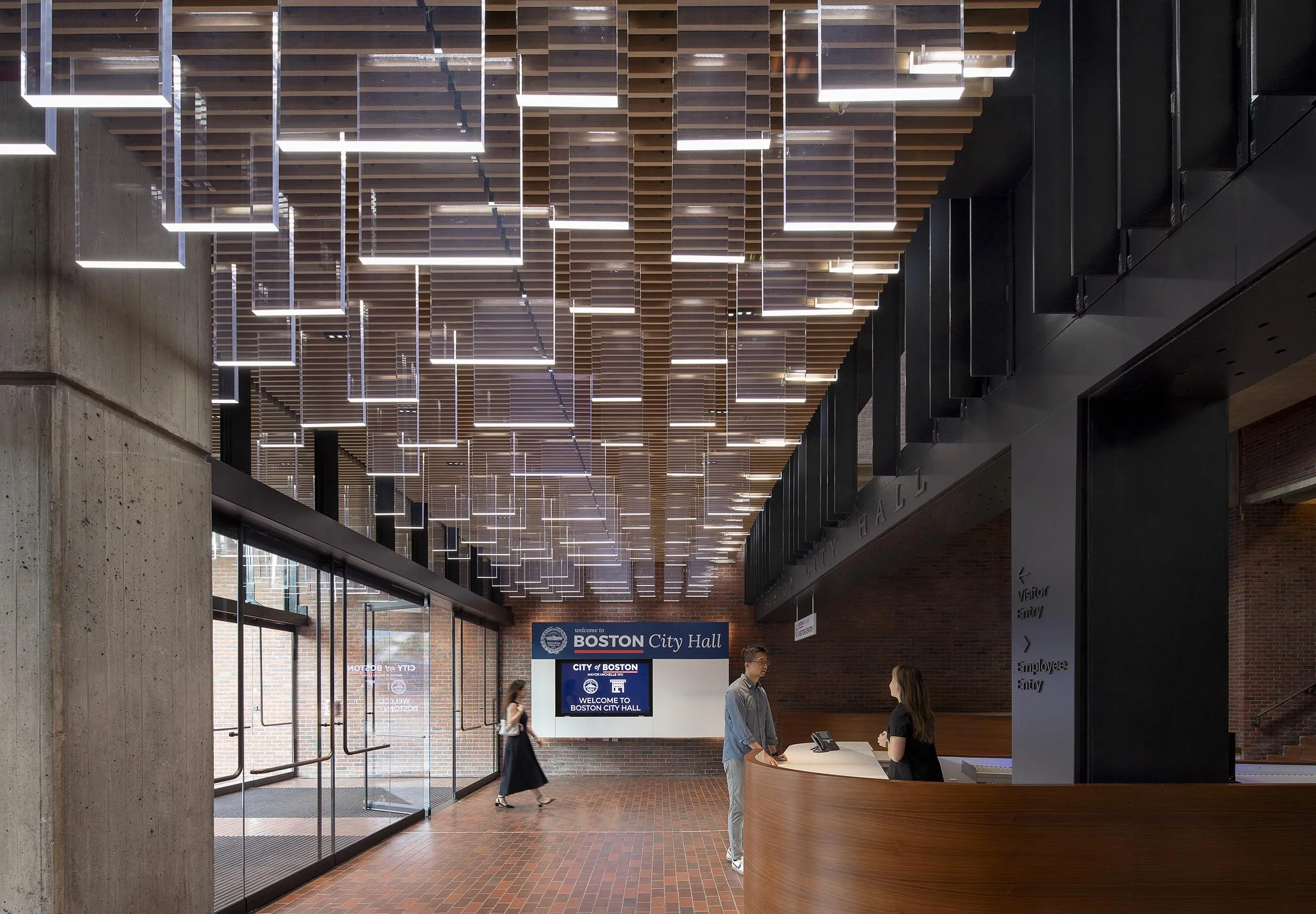 Historic entryway and front desk at Boston City Hall