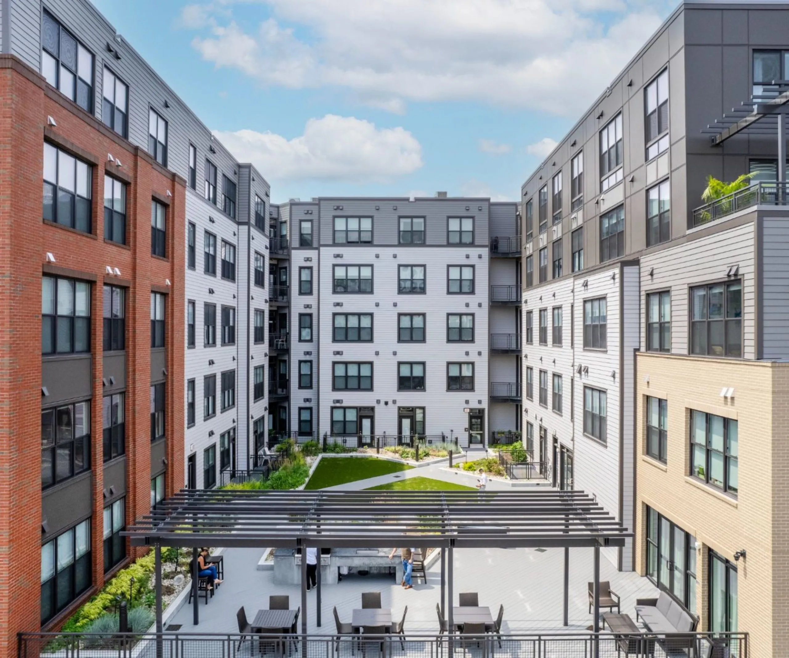 Aerial shot of courtyard at apartment complex Emblem 125