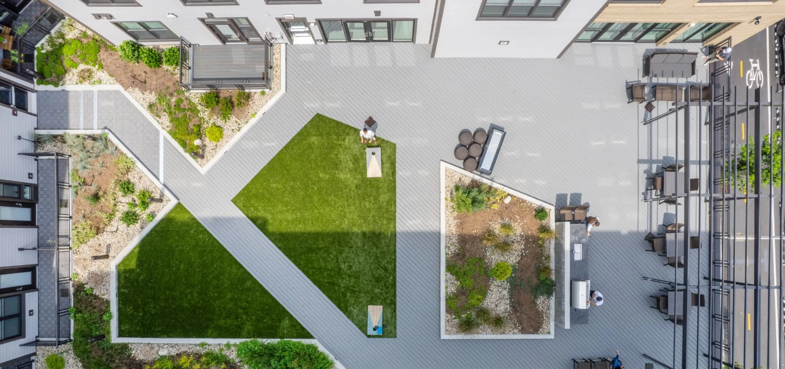 Top-down view of courtyard at Emblem 125