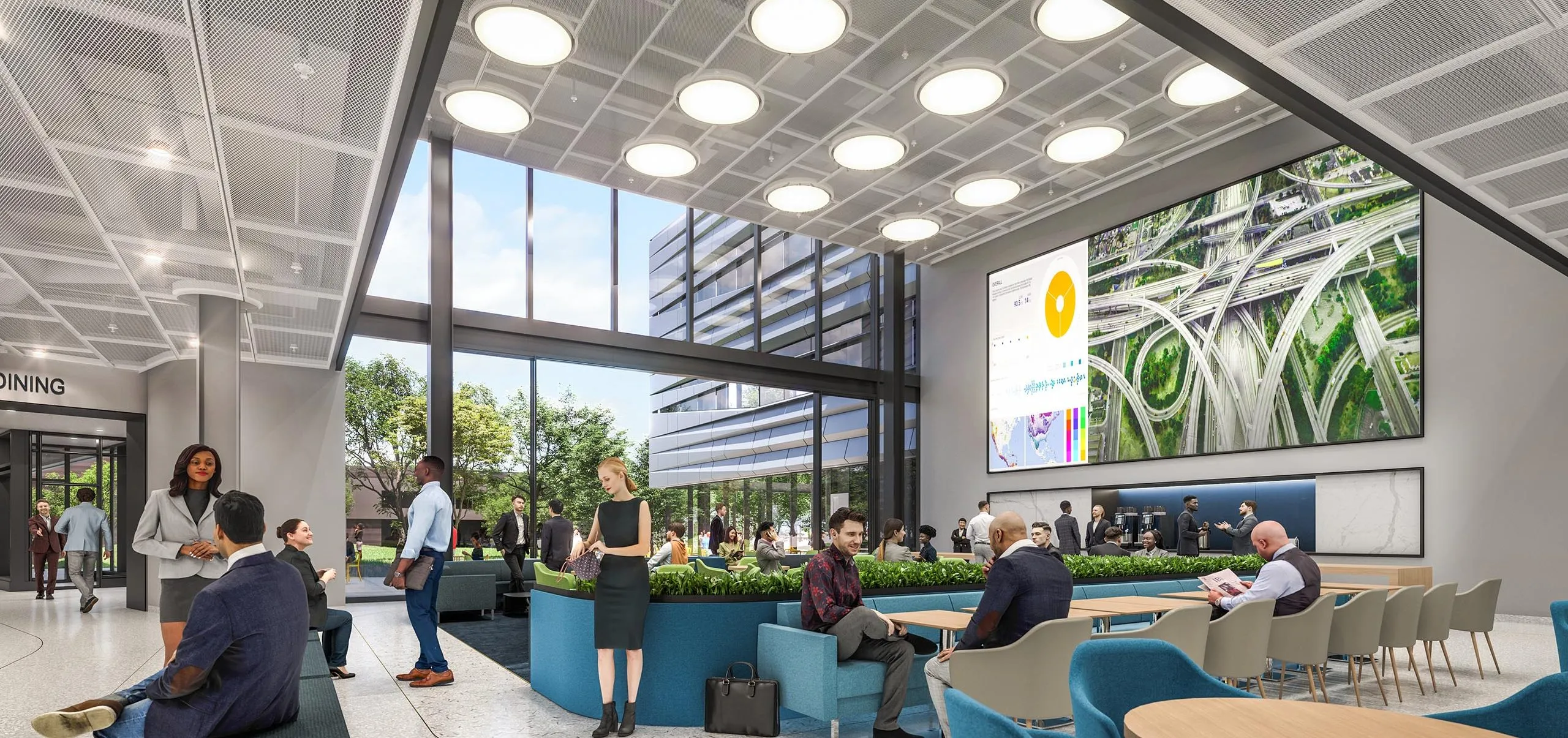 Interior rendering of seating area in FM Research, Science and Technology Center