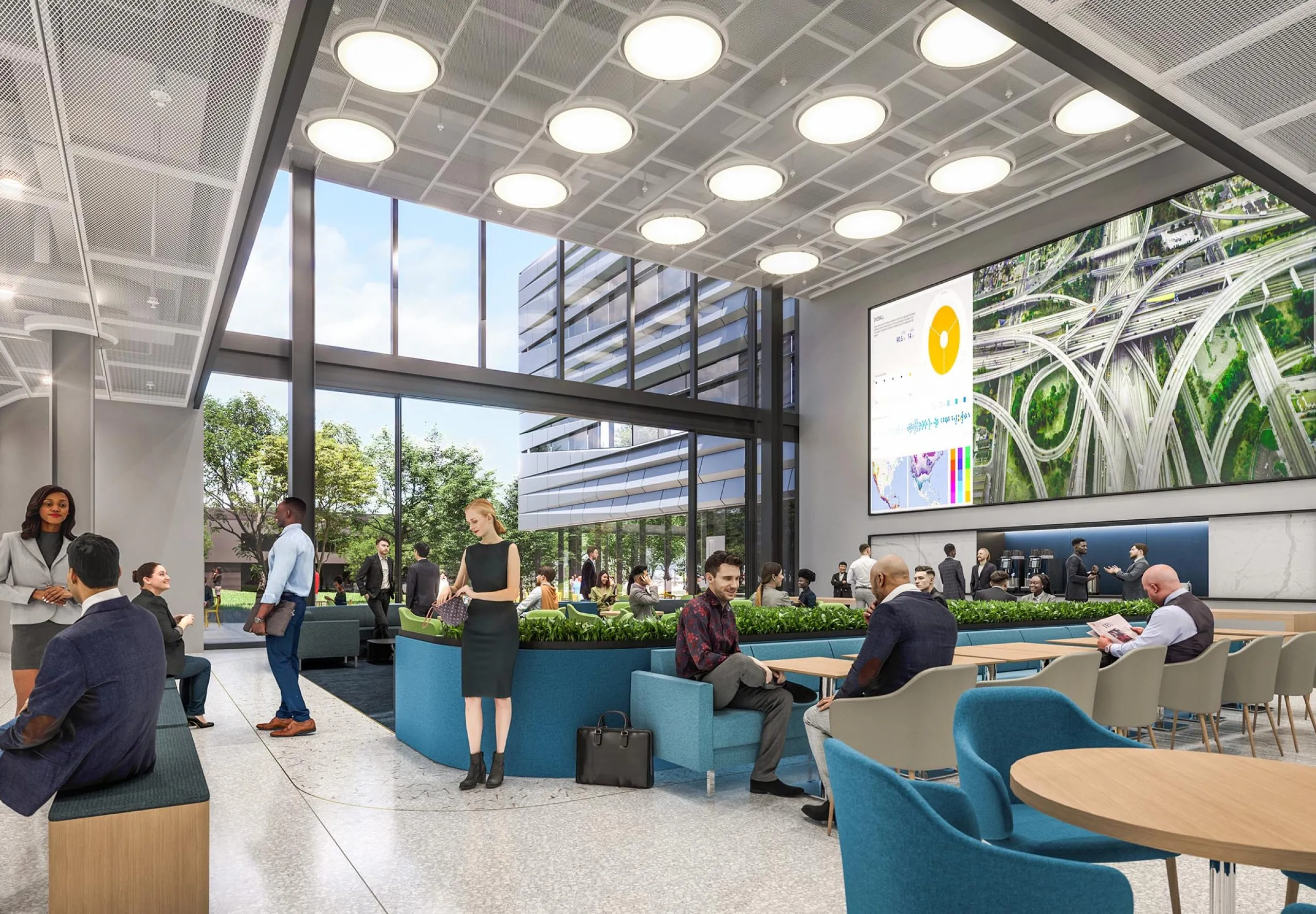 Interior rendering of seating area in FM Research, Science and Technology Center