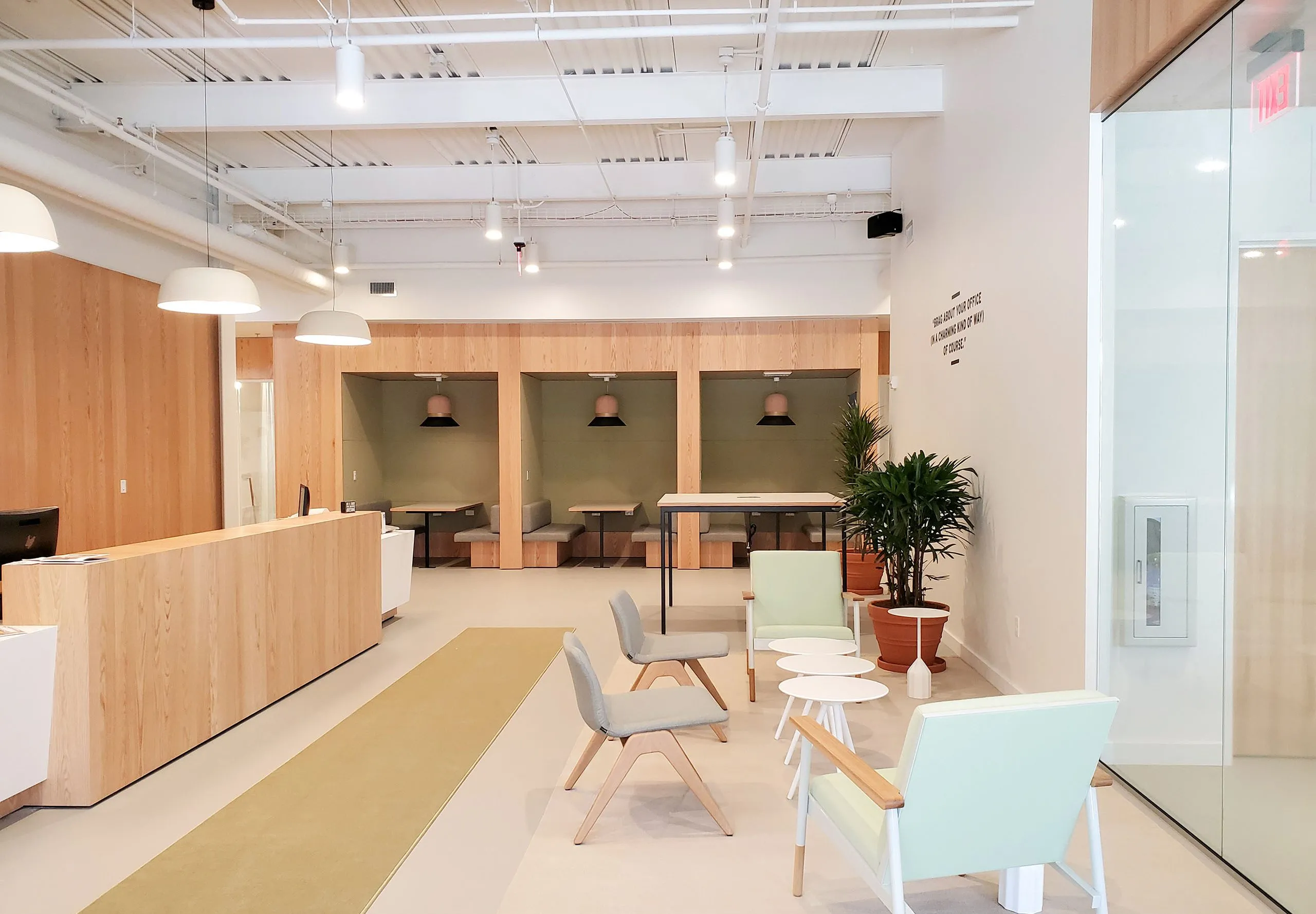 Interior of front desk and seating area in Regus Portland