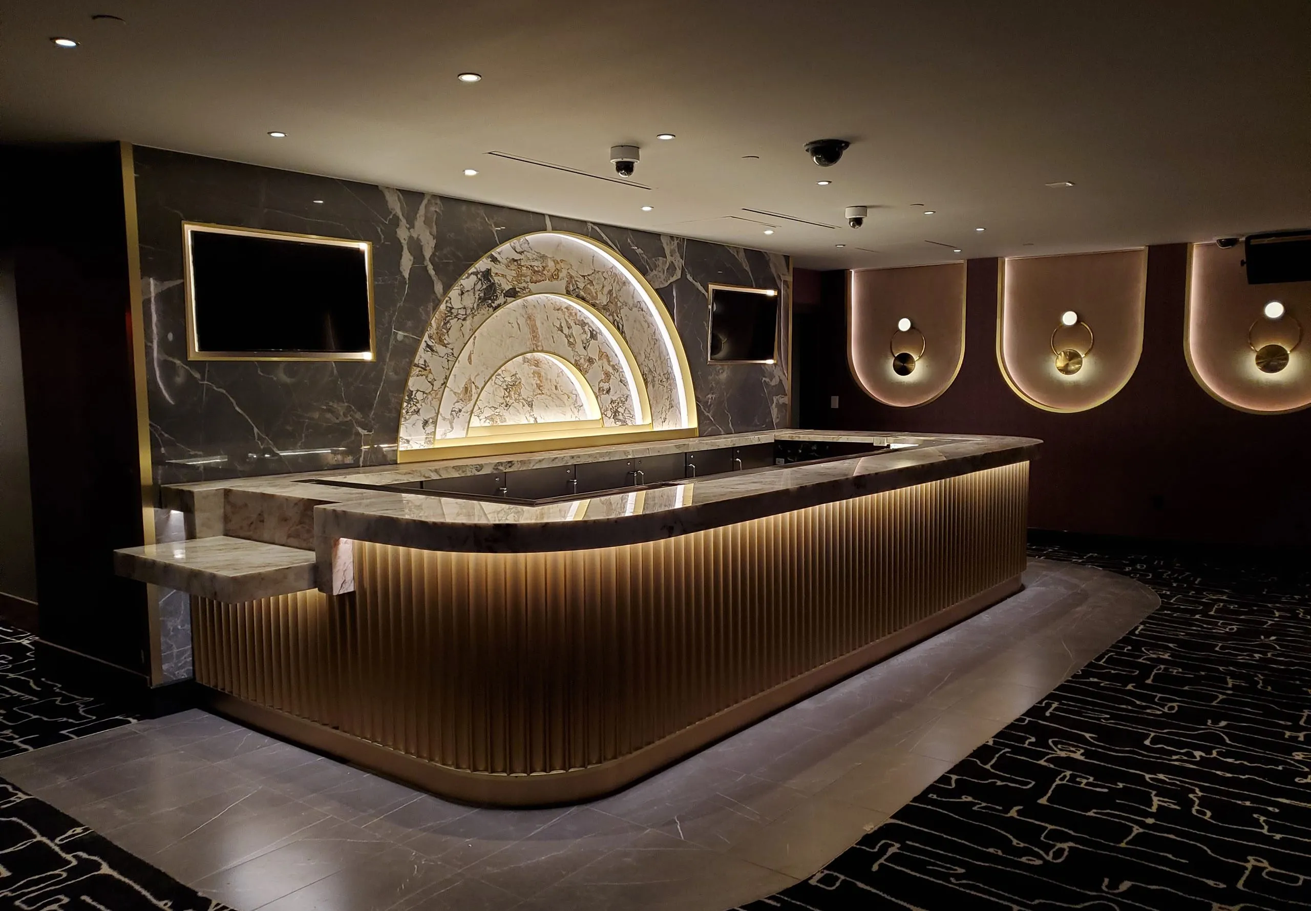 Lighted bar in the Theater at Virgin Hotels Las Vegas