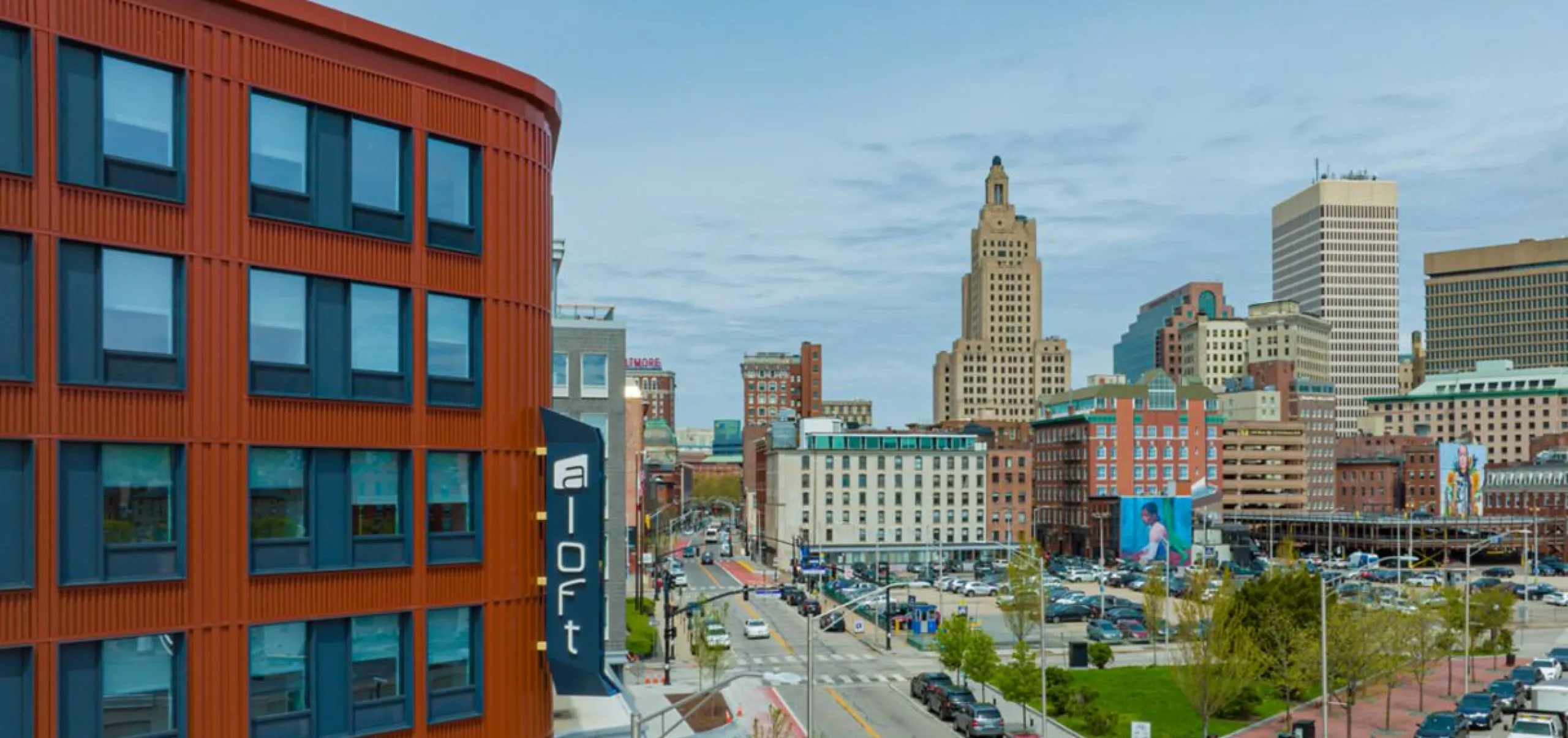 Exterior view of the Aloft Providence Downtown during the day