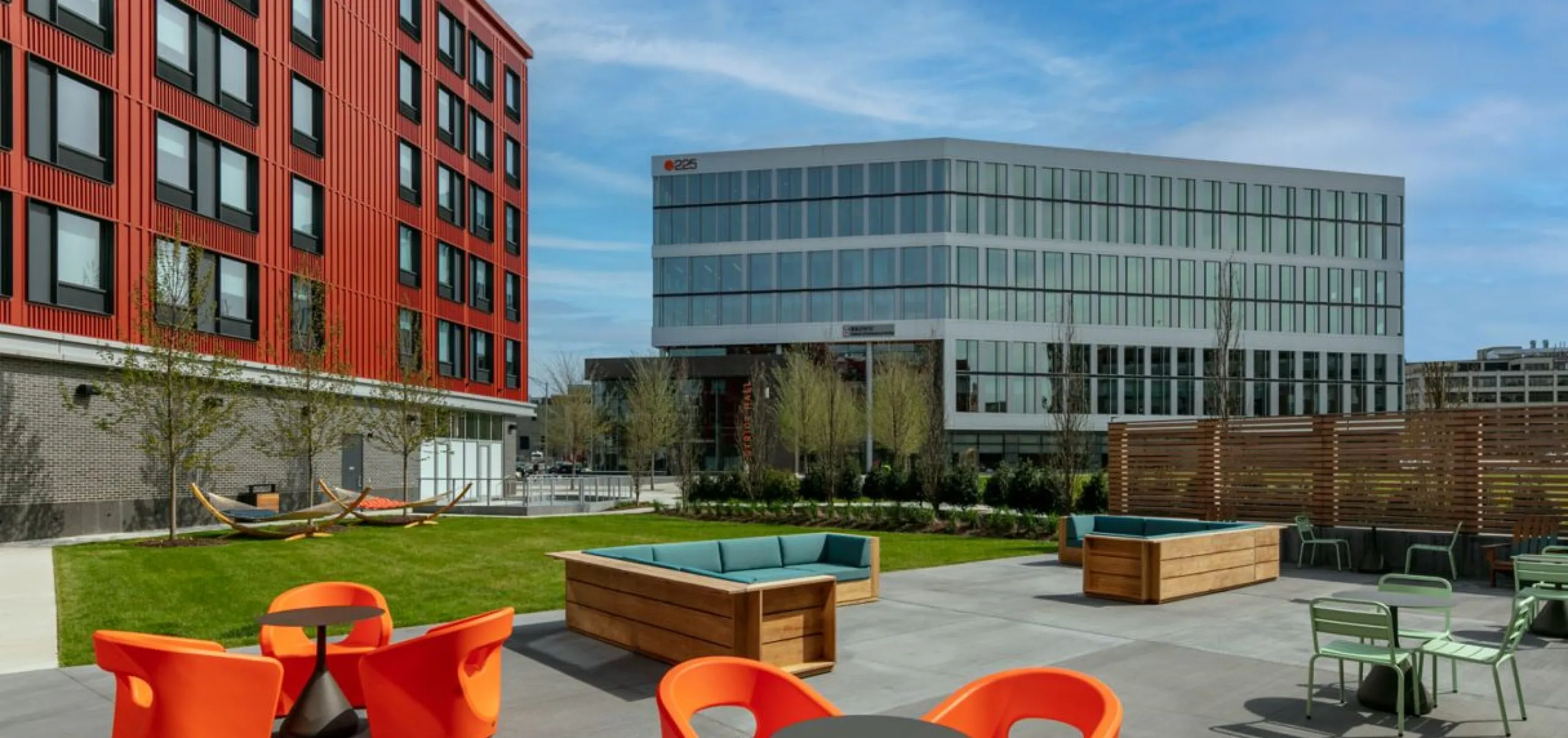 Exterior view of the Aloft Providence Downtown patio