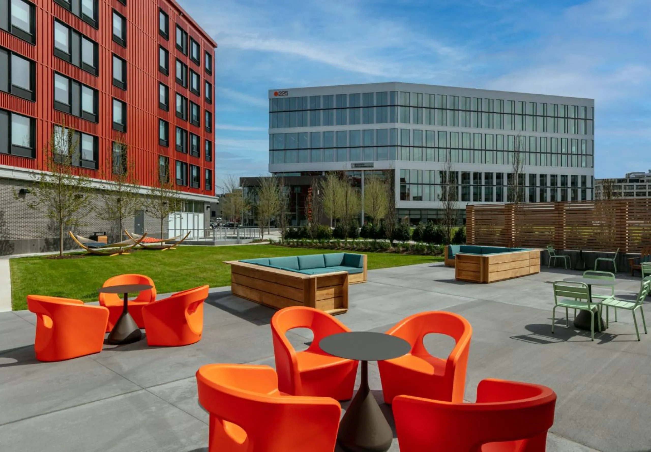 Exterior view of the Aloft Providence Downtown patio