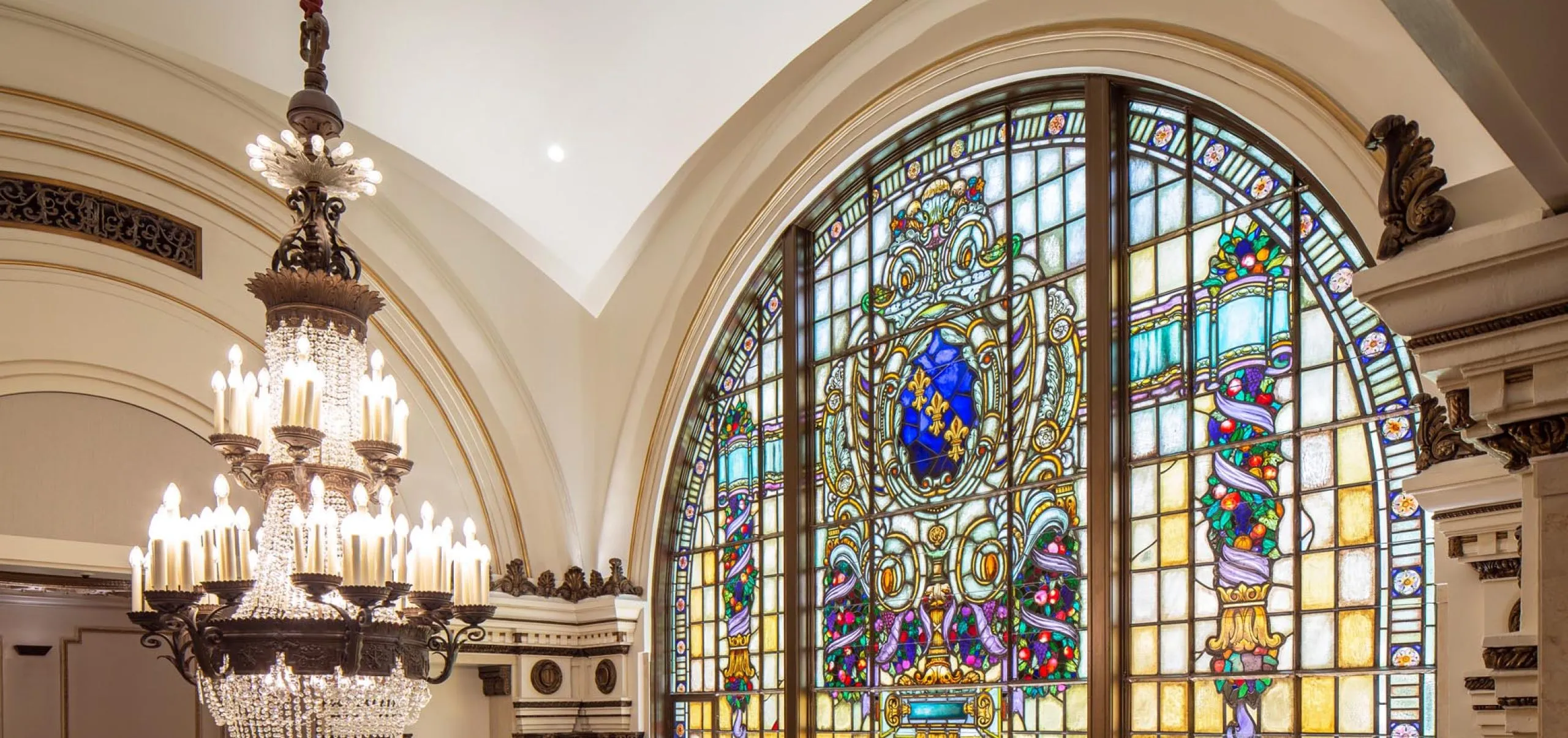 interior view of a stain-glass window at the Apple Town Theatre