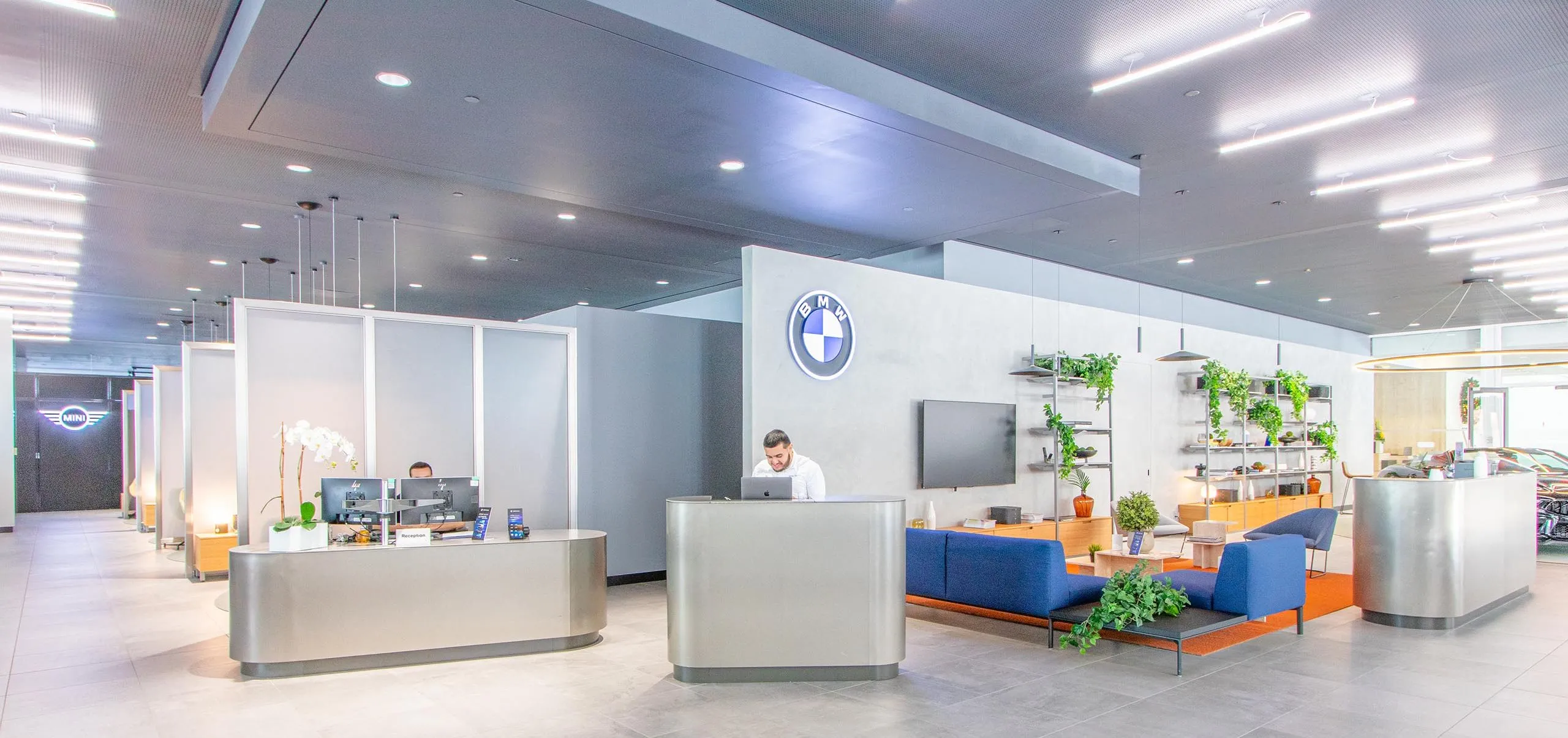 Interior view of customer waiting area at BMW of Manhattan