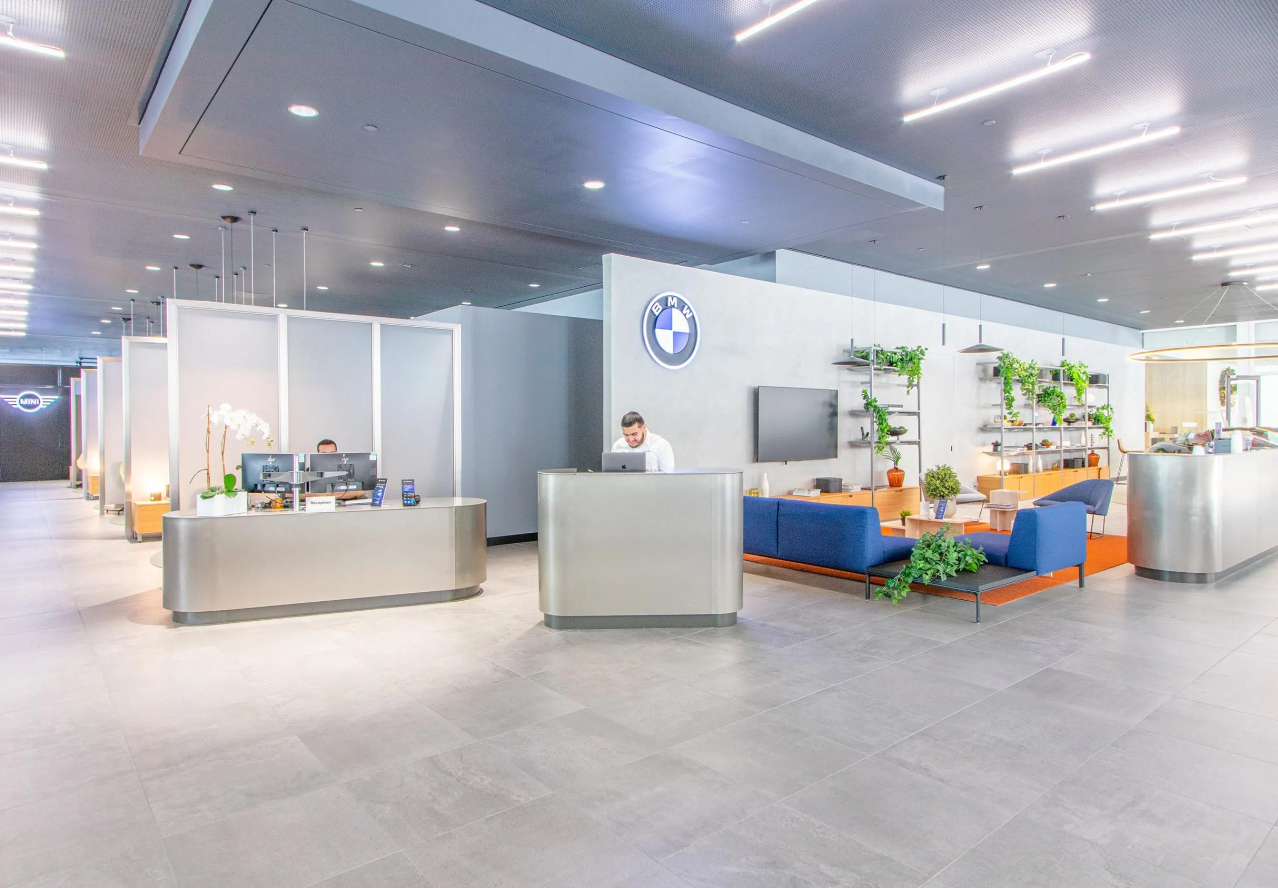 Interior view of customer waiting area at BMW of Manhattan