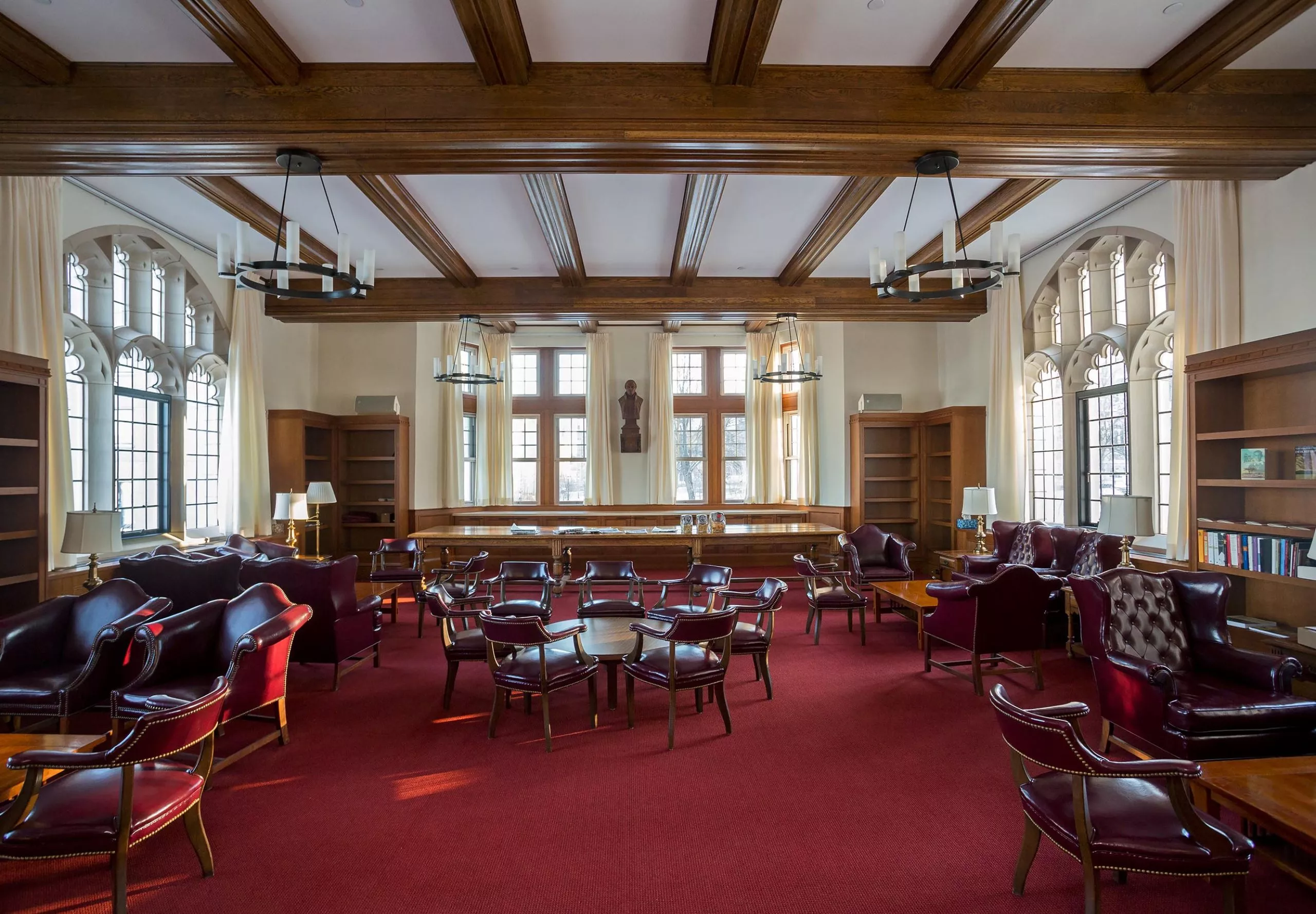 a room with chairs and tables