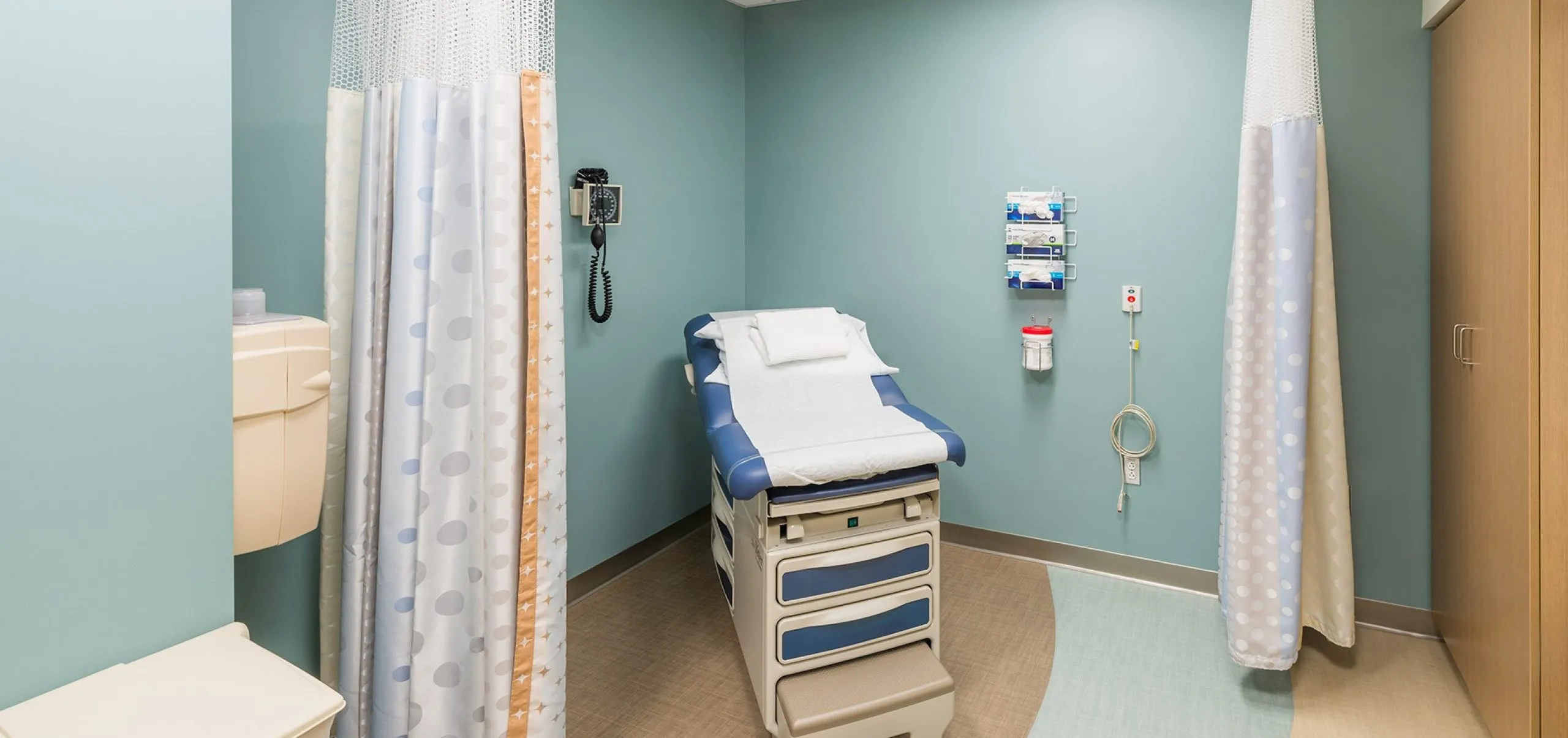 Interior view of an examine room at the Boston Medical Center