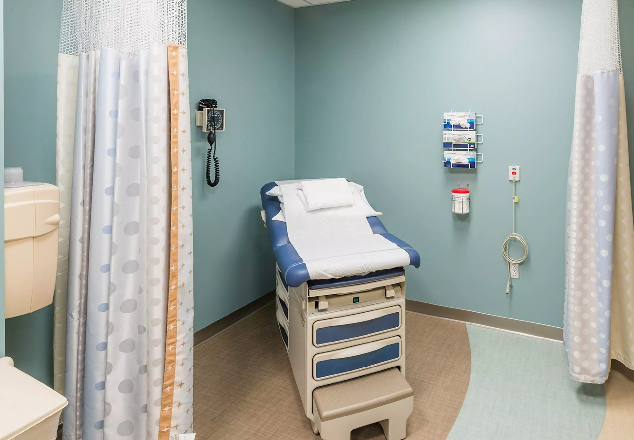 Interior view of an examine room at the Boston Medical Center