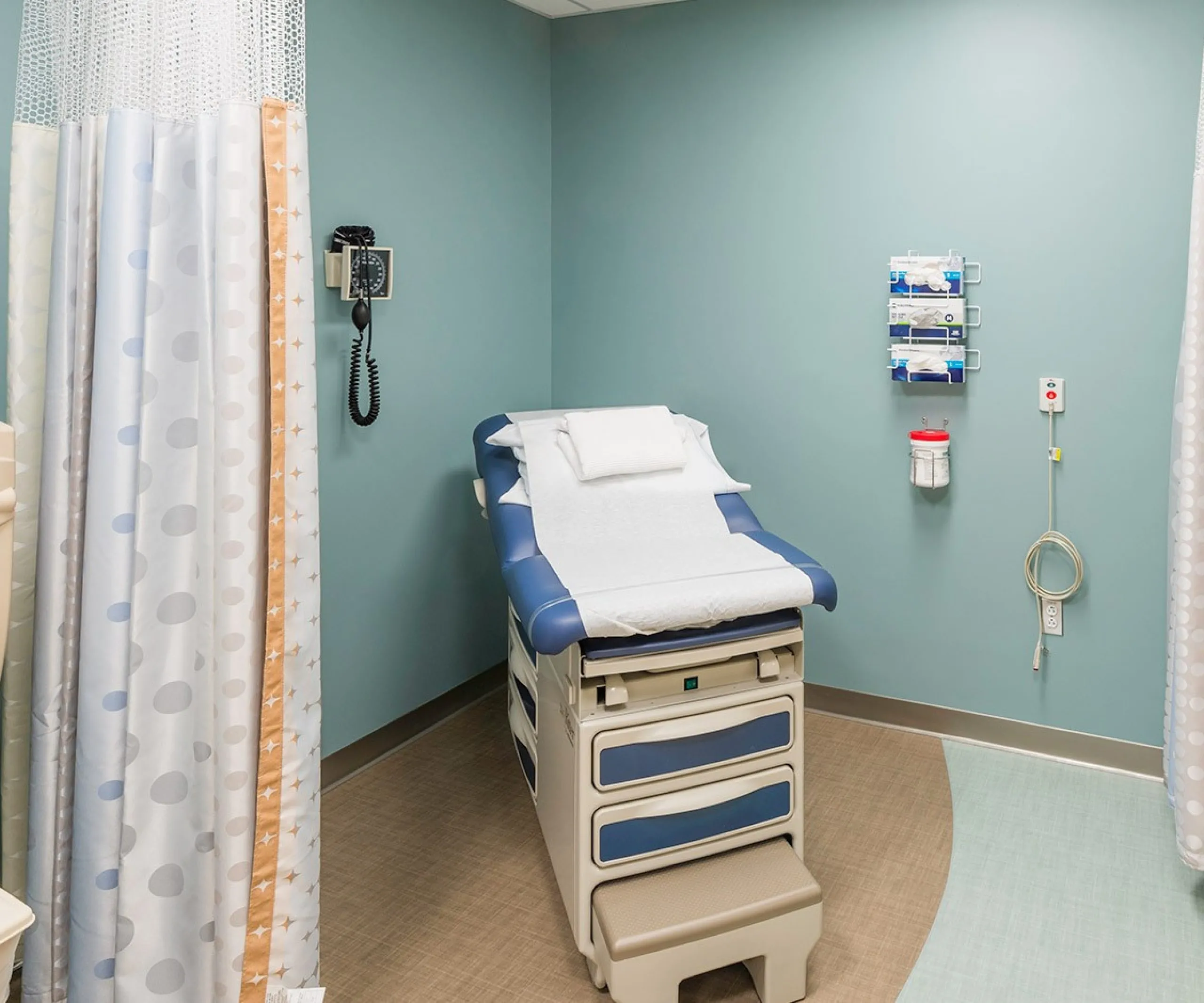 Interior view of an examine room at the Boston Medical Center