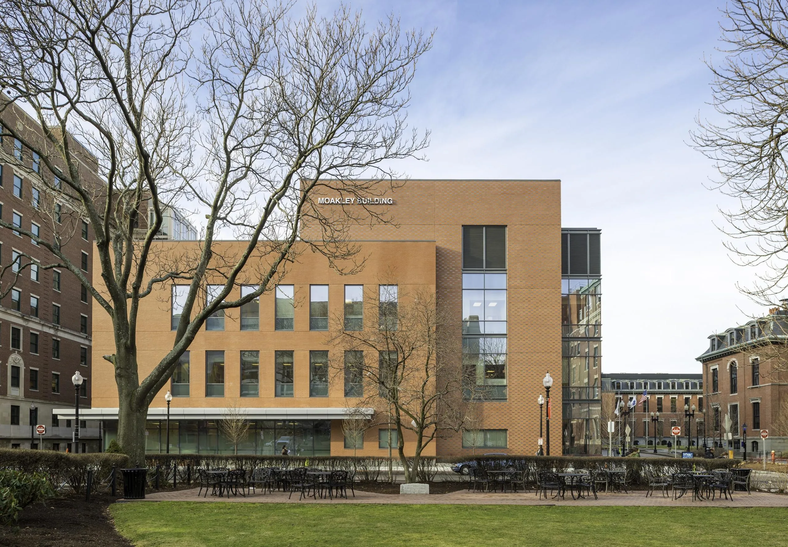 Exterior view of the Boston Medical Center building and patio