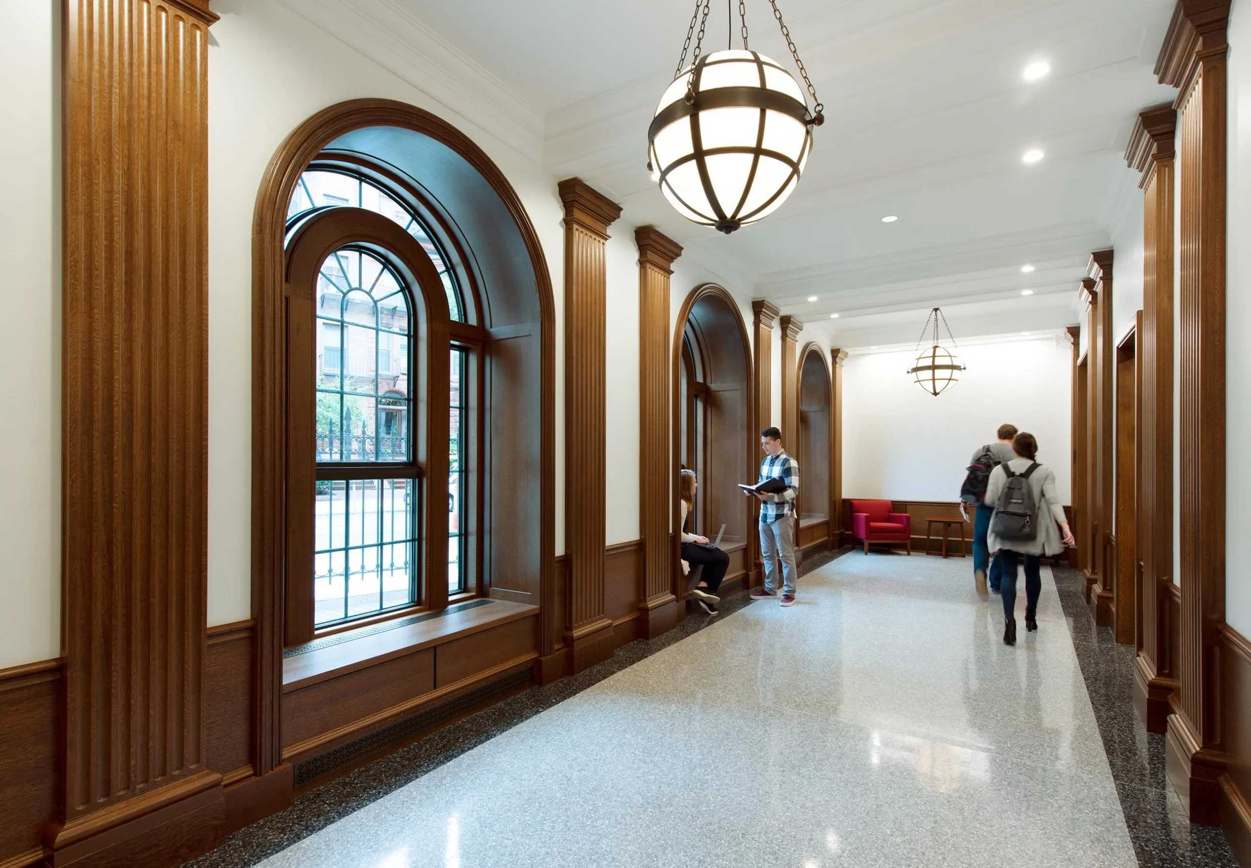 People in hallway at Boston University 610 Beacon Street Dorms