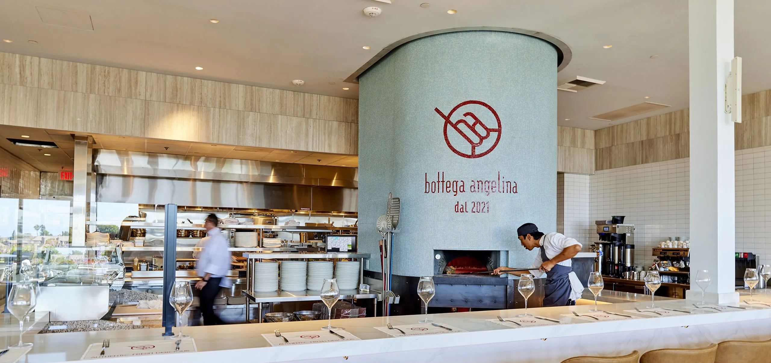 interior view of Bottega Angelina kitchen and bar