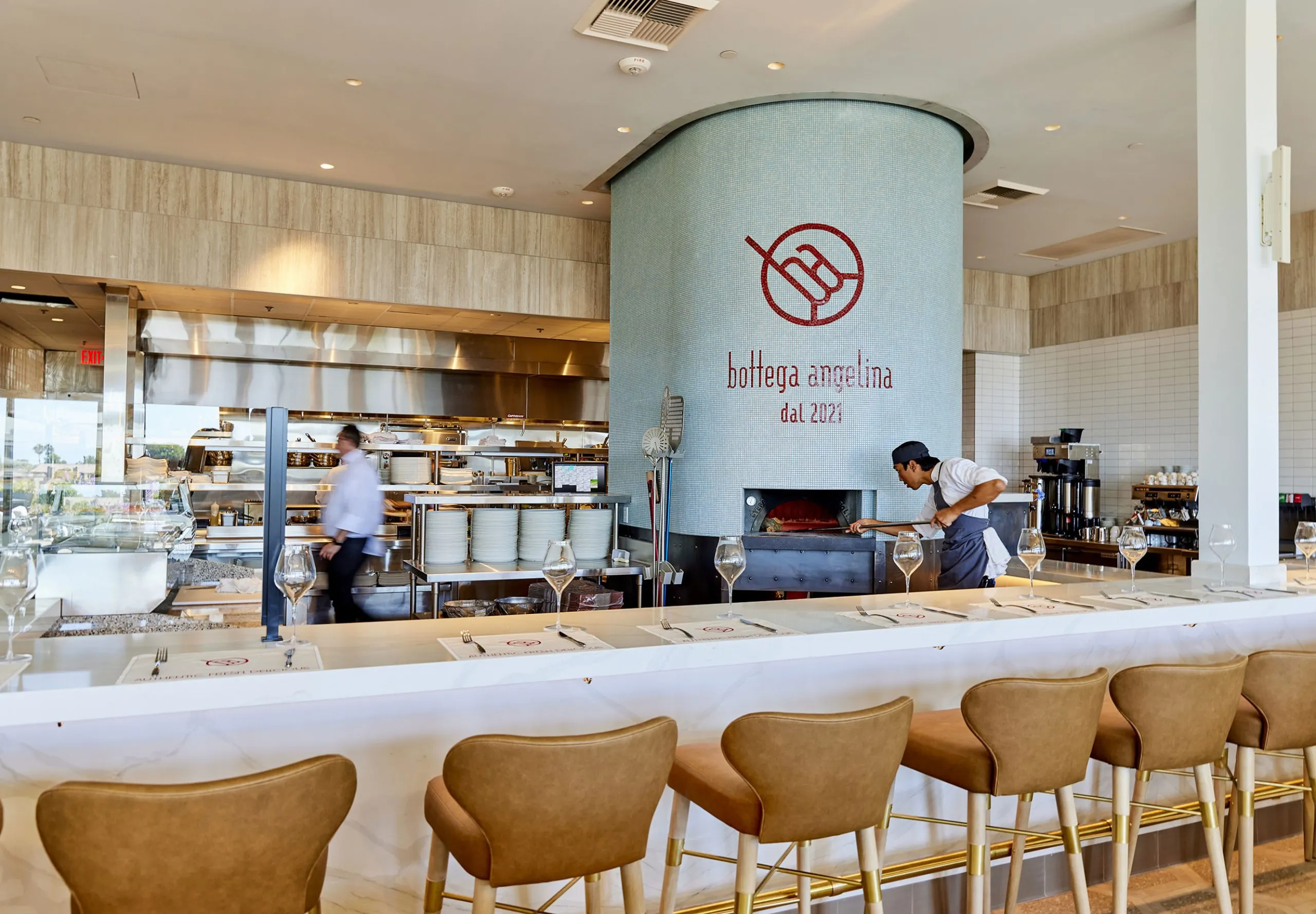 interior view of Bottega Angelina kitchen and bar