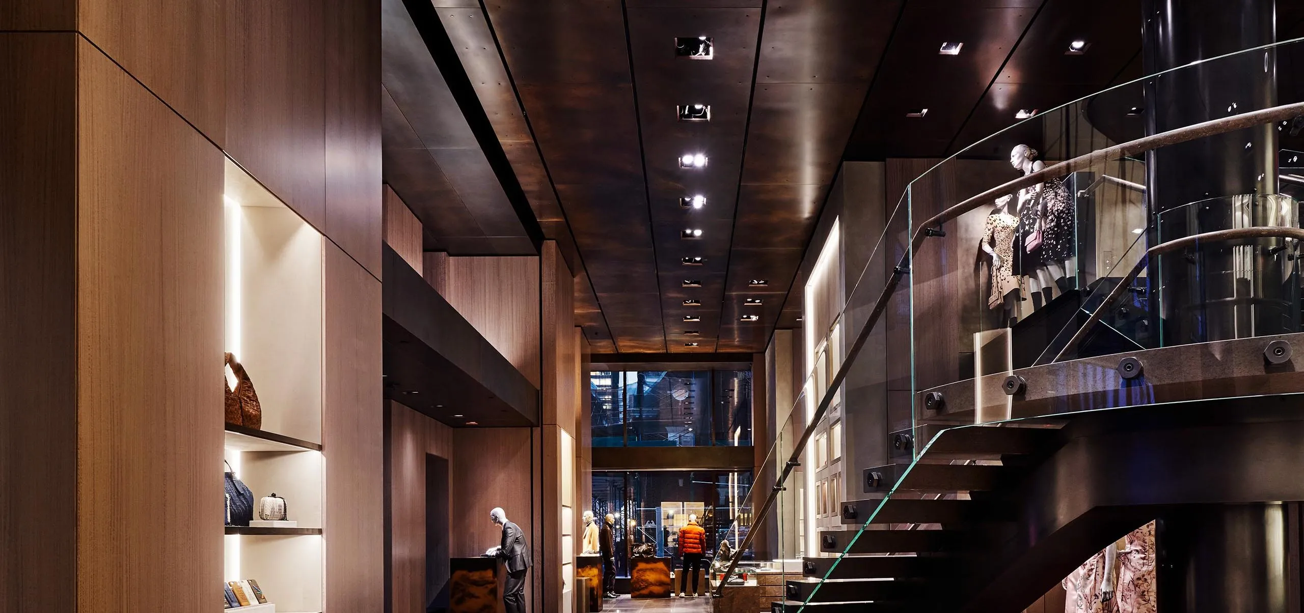 Interior view of retail displays at Bottega Veneta