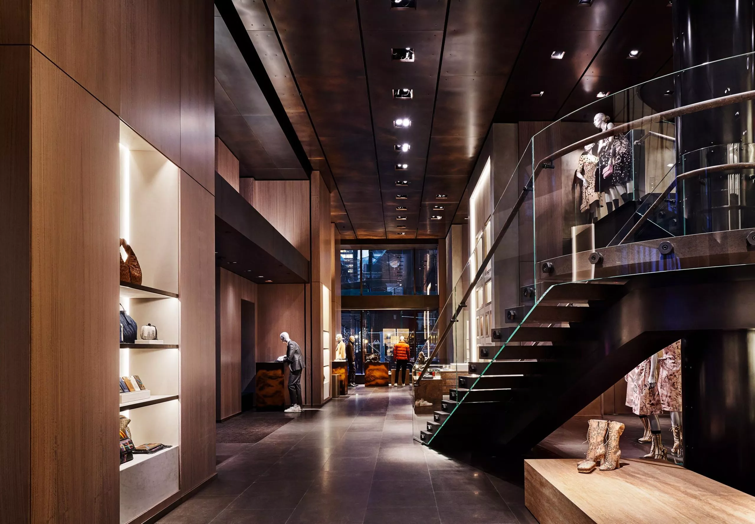 Interior view of retail displays at Bottega Veneta