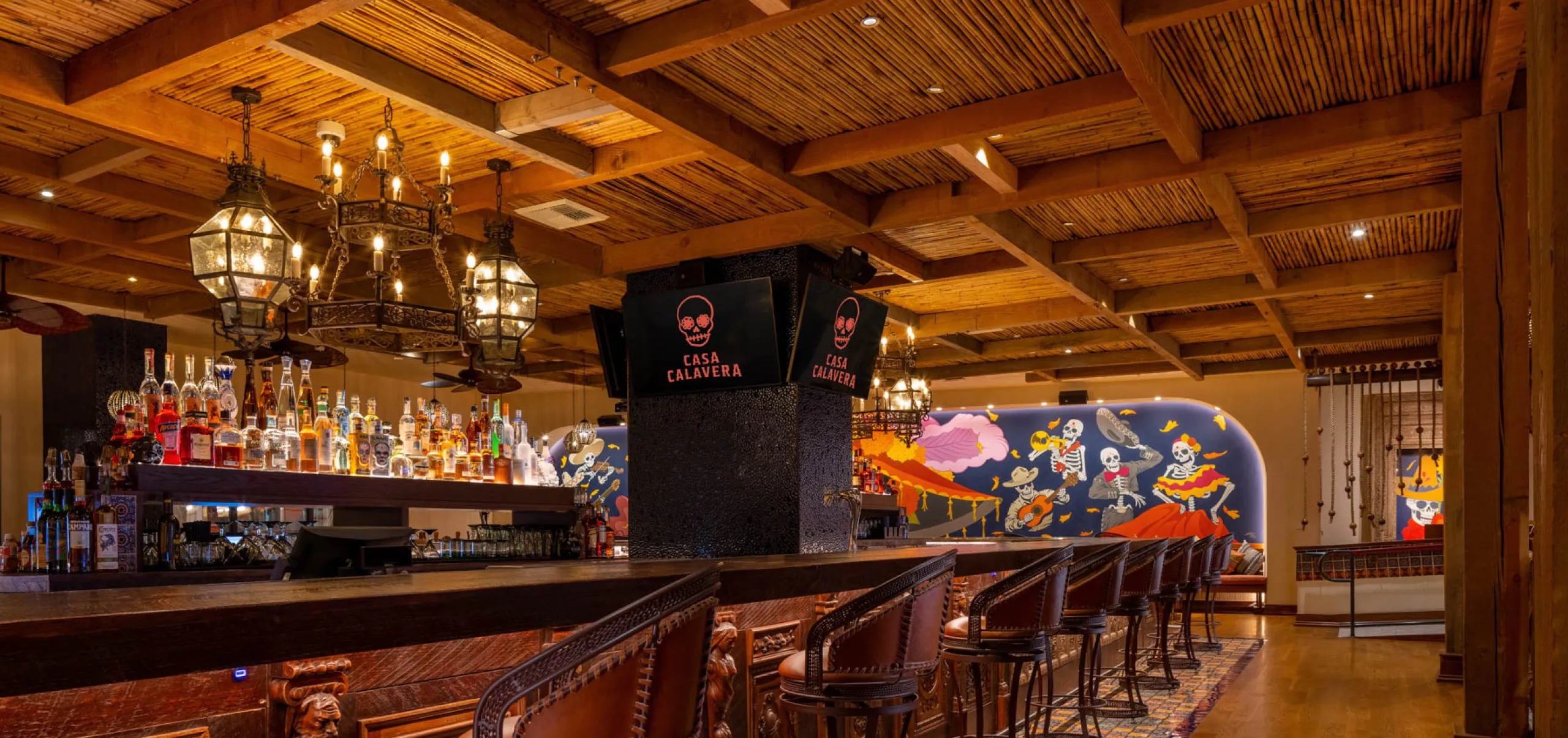 Interior view of the bar at Casa Calavera