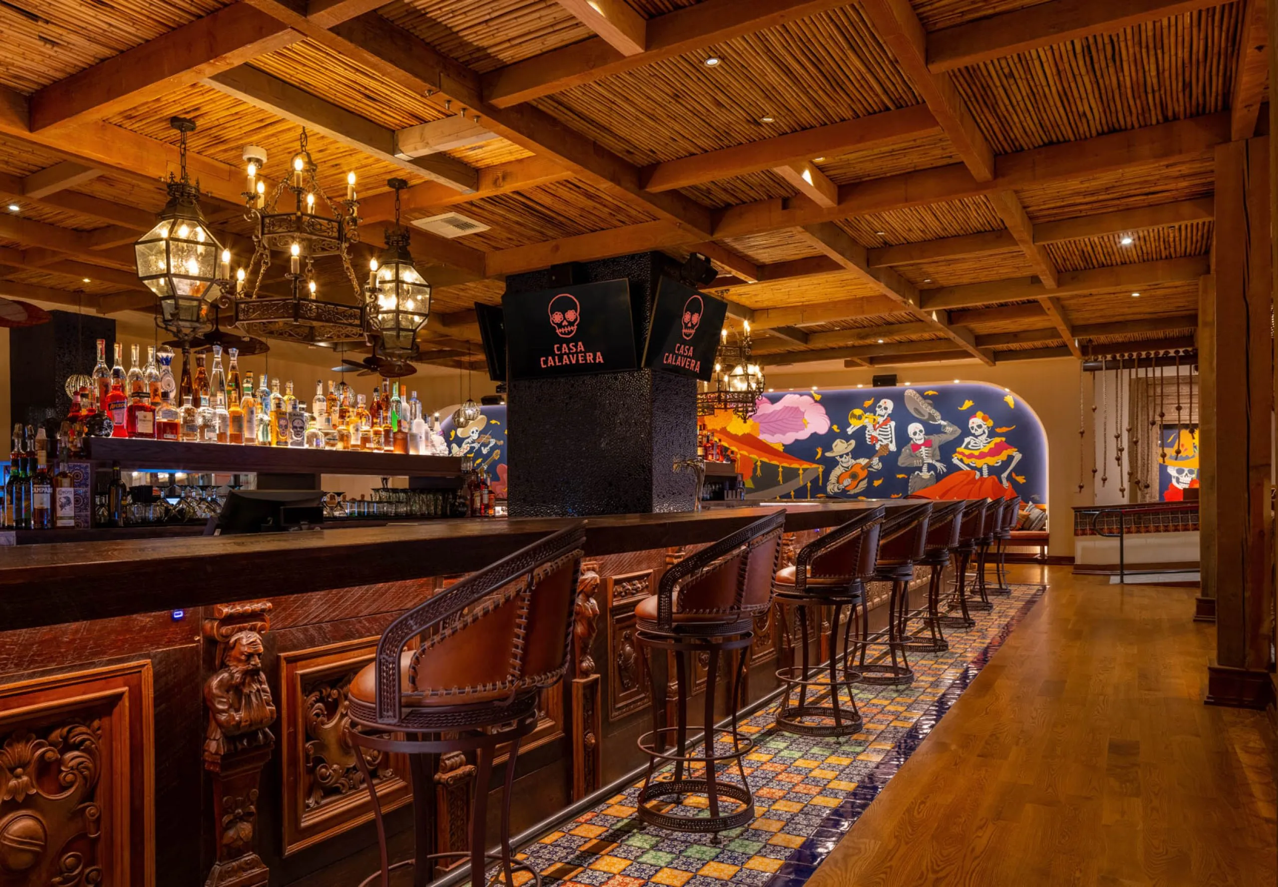 Interior view of the bar at Casa Calavera