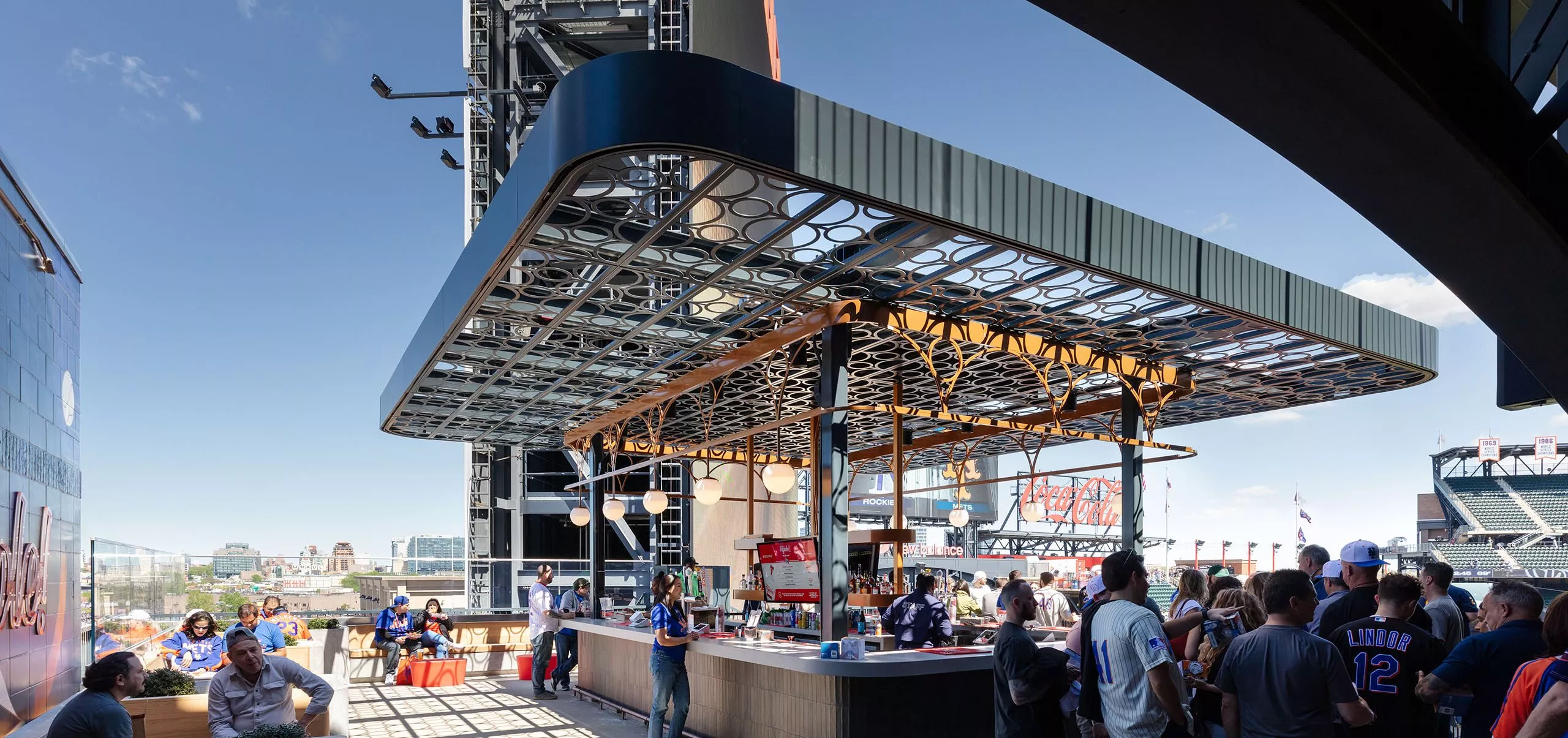 Outdoor bar and seating area at Citi Field Stadium