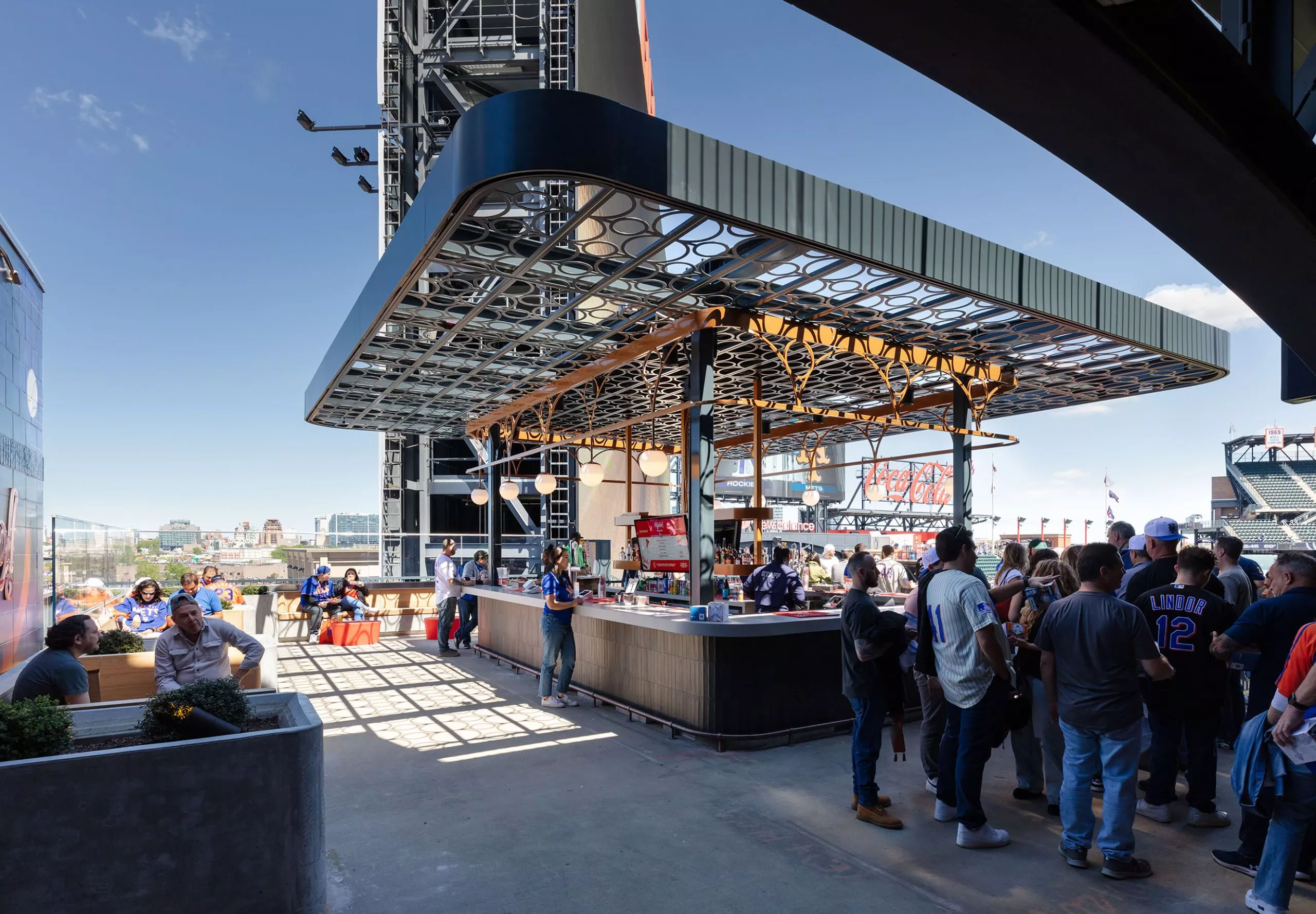 Outdoor bar and seating area at Citi Field Stadium