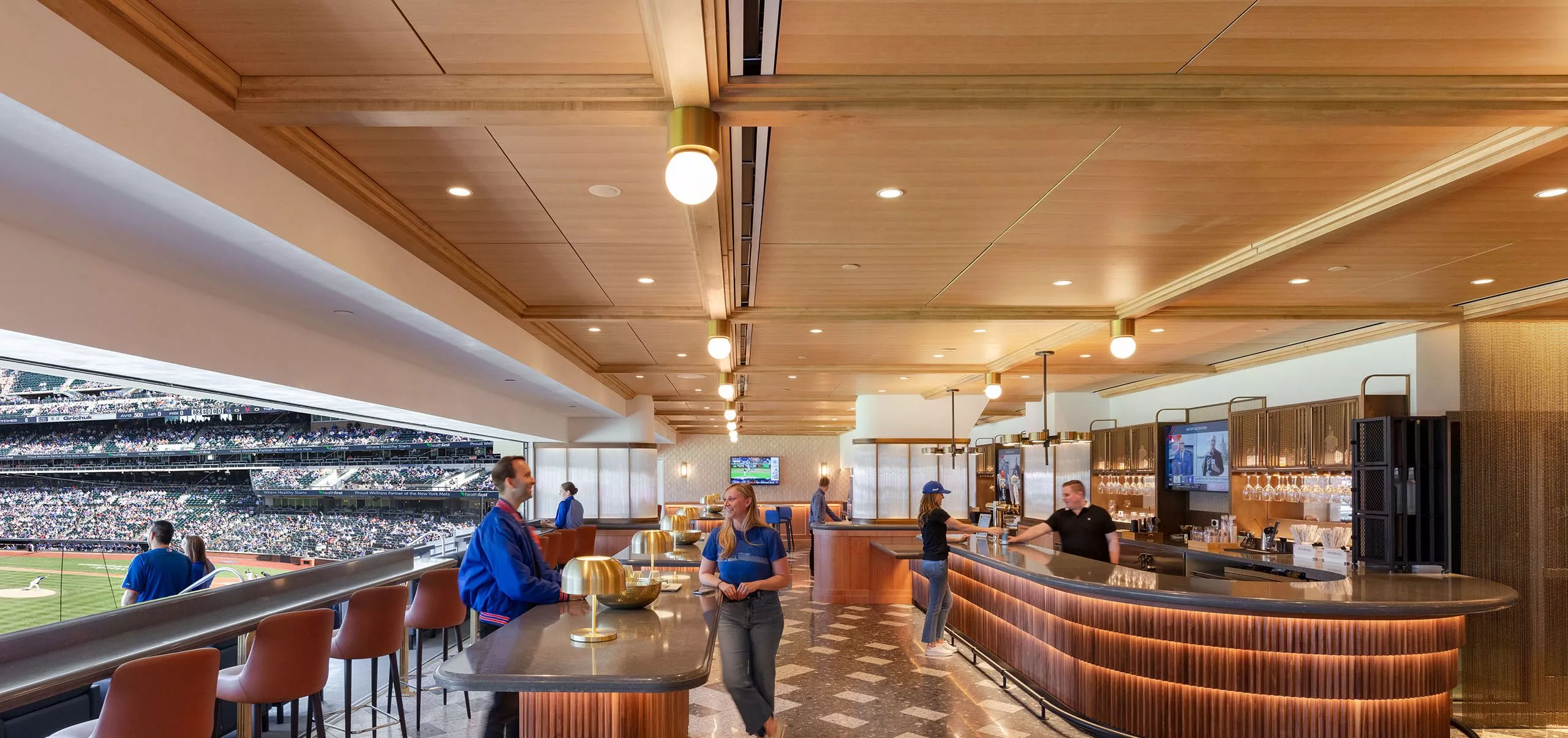 Upscale bar and standing tables at Citi Field Stadium