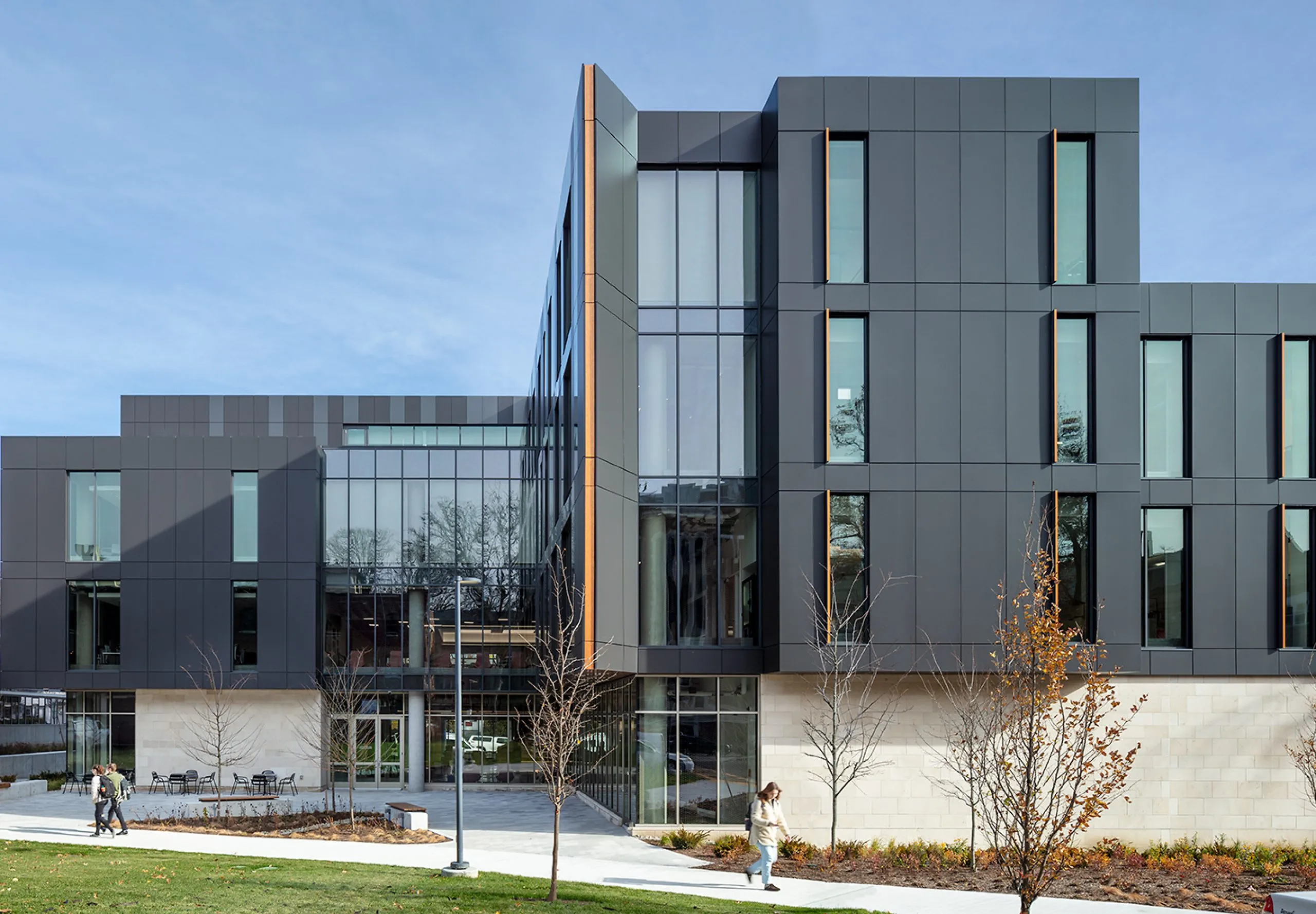 Modern dark exterior of Center for Media Arts, Computers & Design