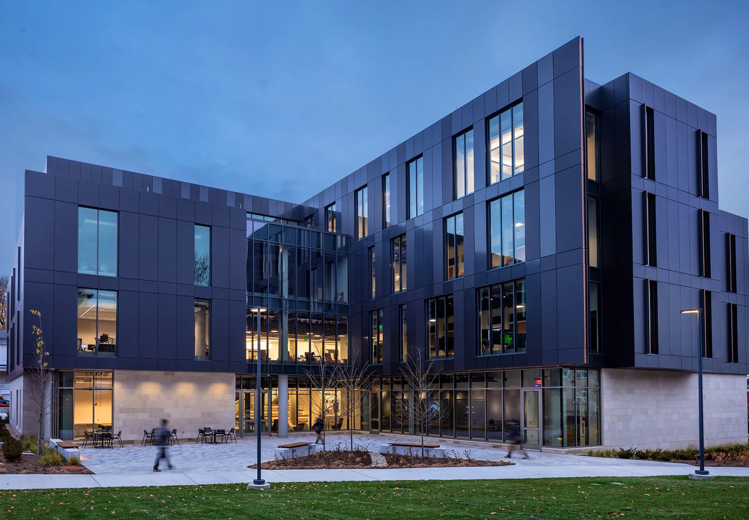 Modern dark exterior of Center for Media Arts, Computers & Design