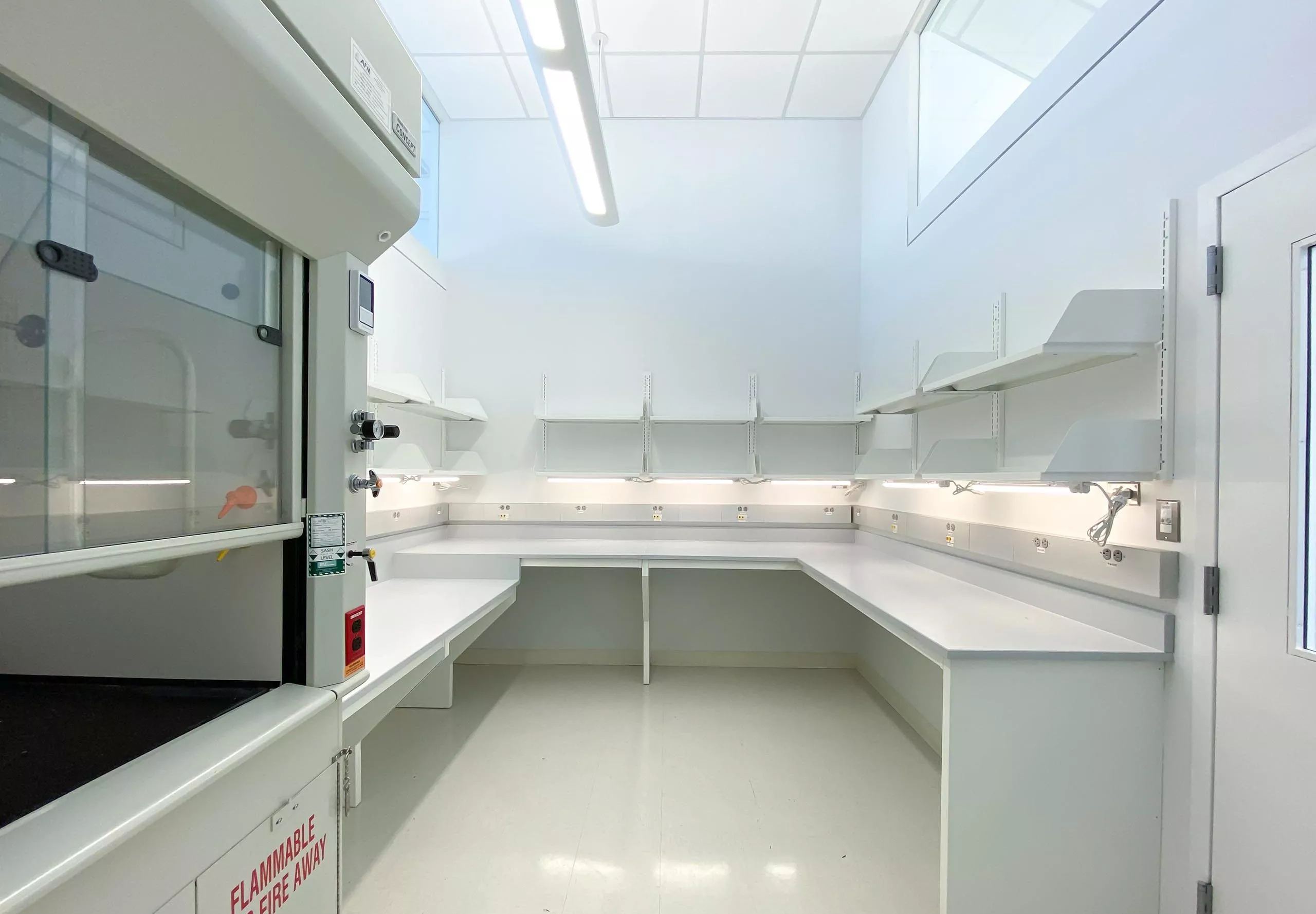 Tabletops and fume hood at Andolfatto Lab