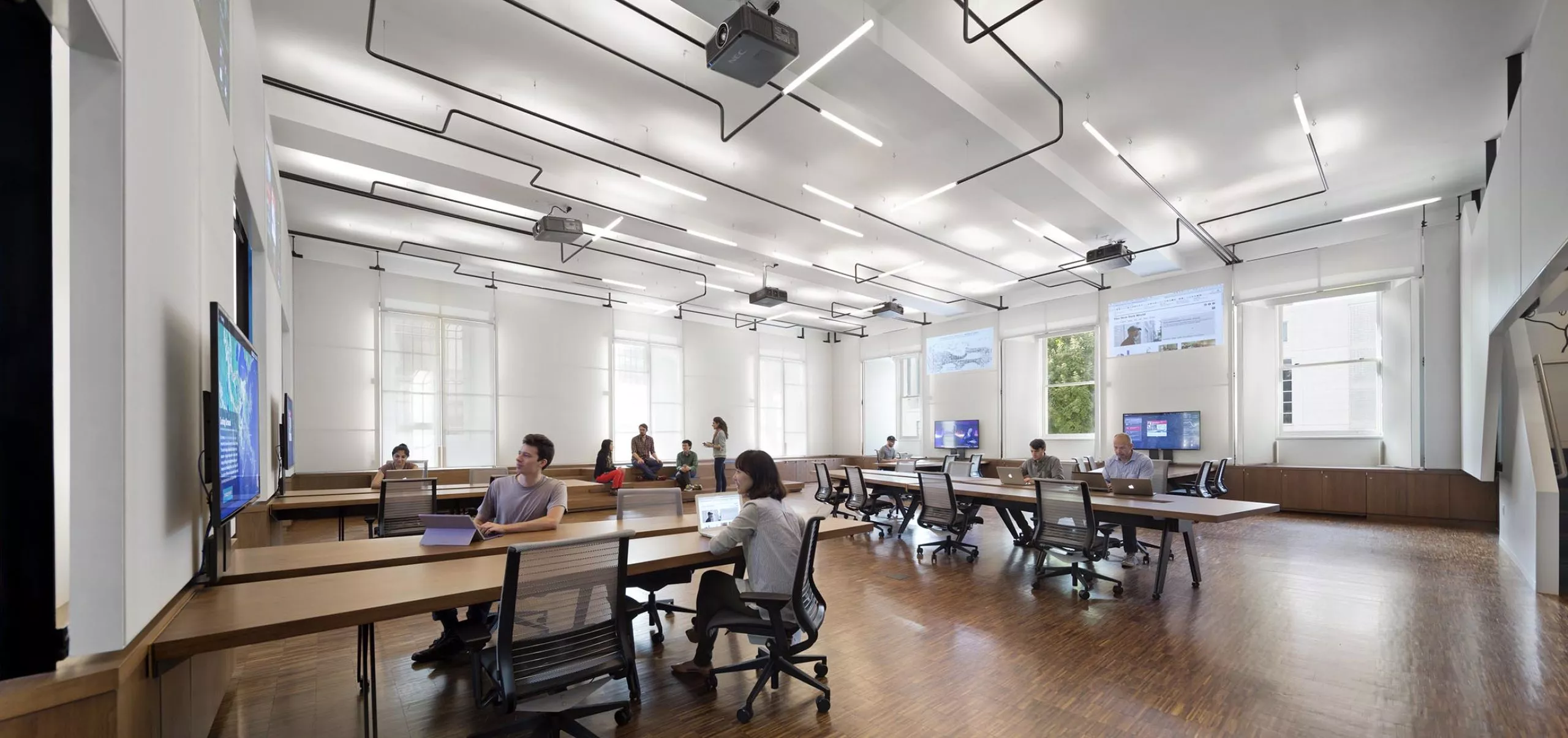 Students in classroom at Brown Institute for Media Innovation