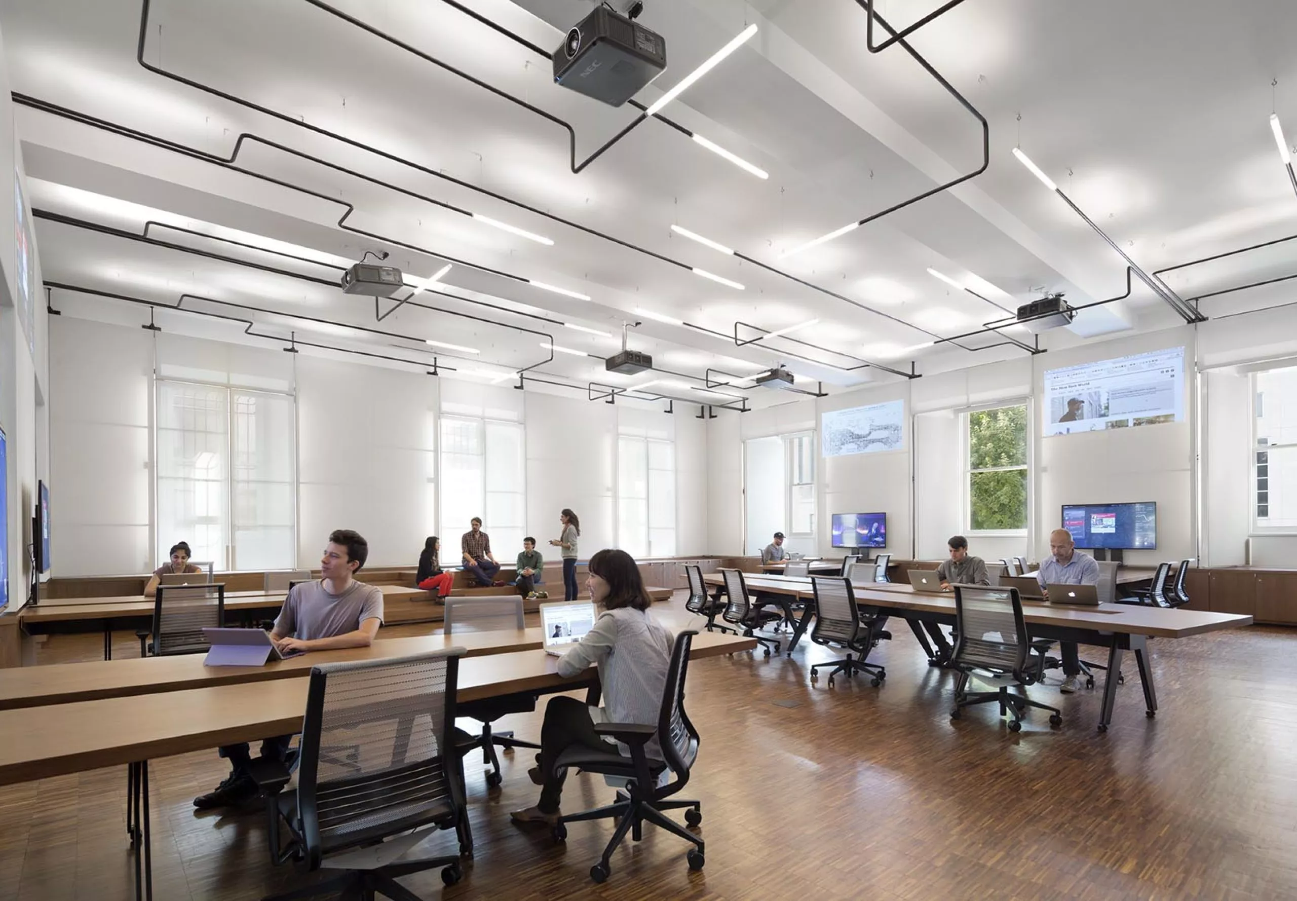 Students in classroom at Brown Institute for Media Innovation