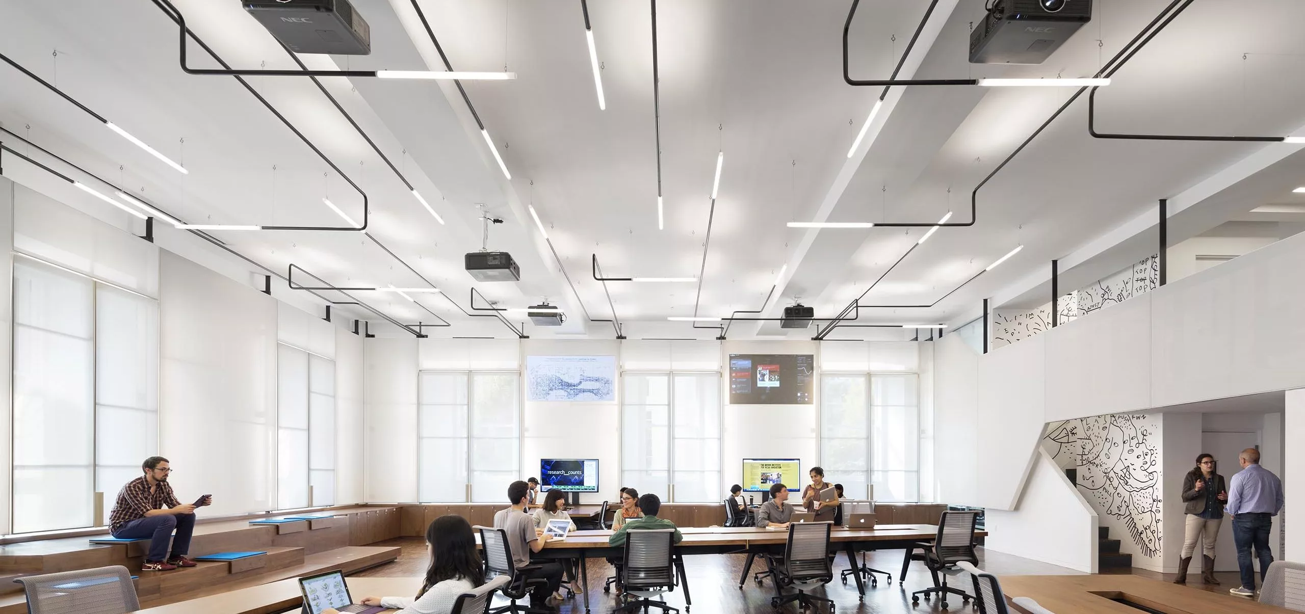 Students in classroom at Brown Institute for Media Innovation