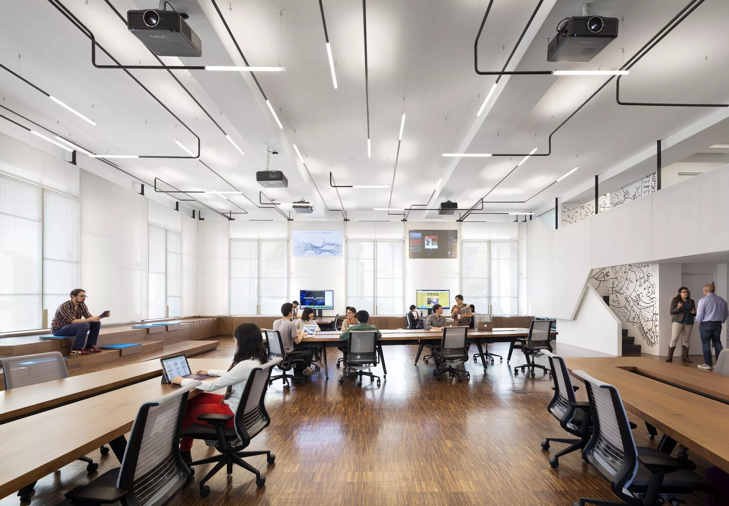 Students in classroom at Brown Institute for Media Innovation