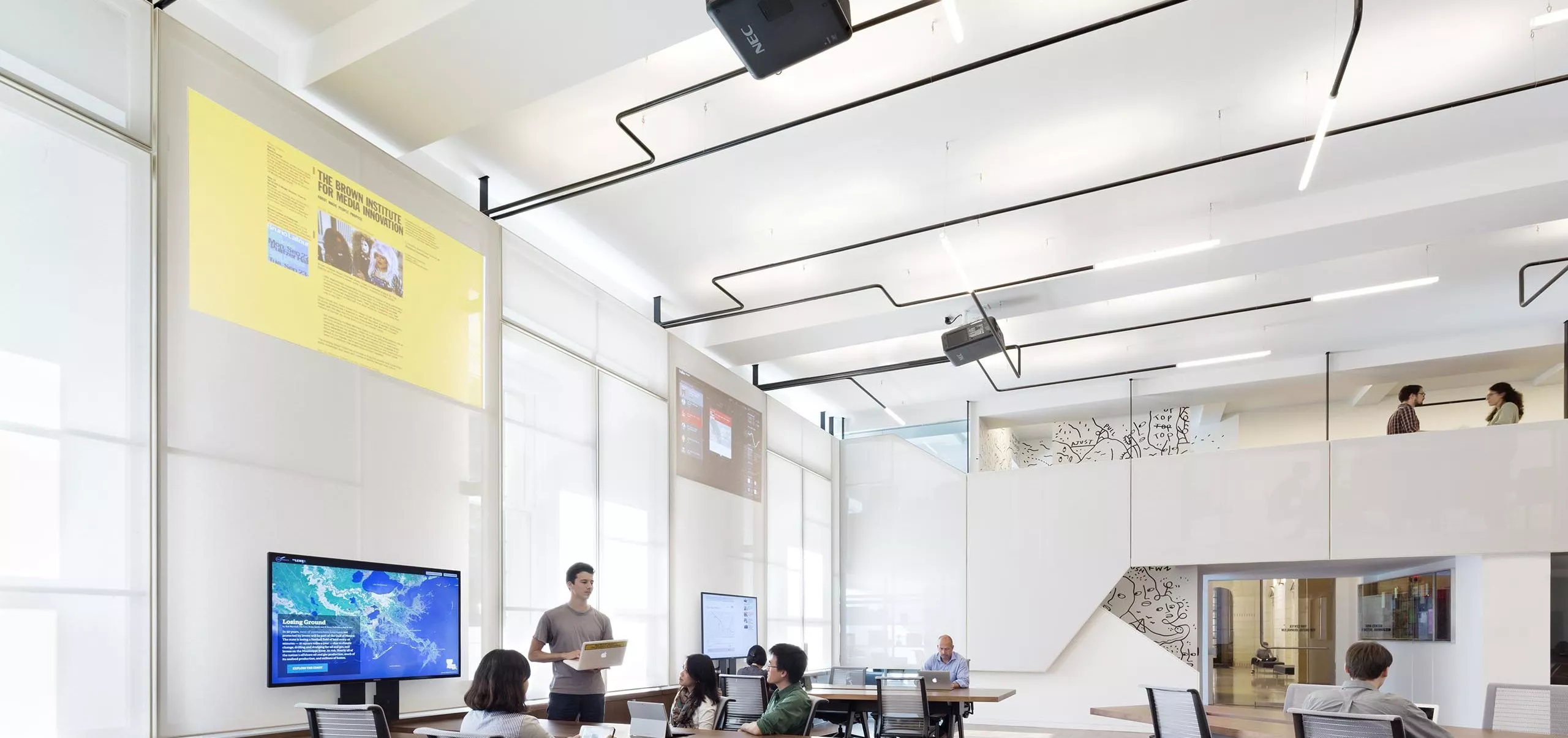 Students in classroom at Brown Institute for Media Innovation