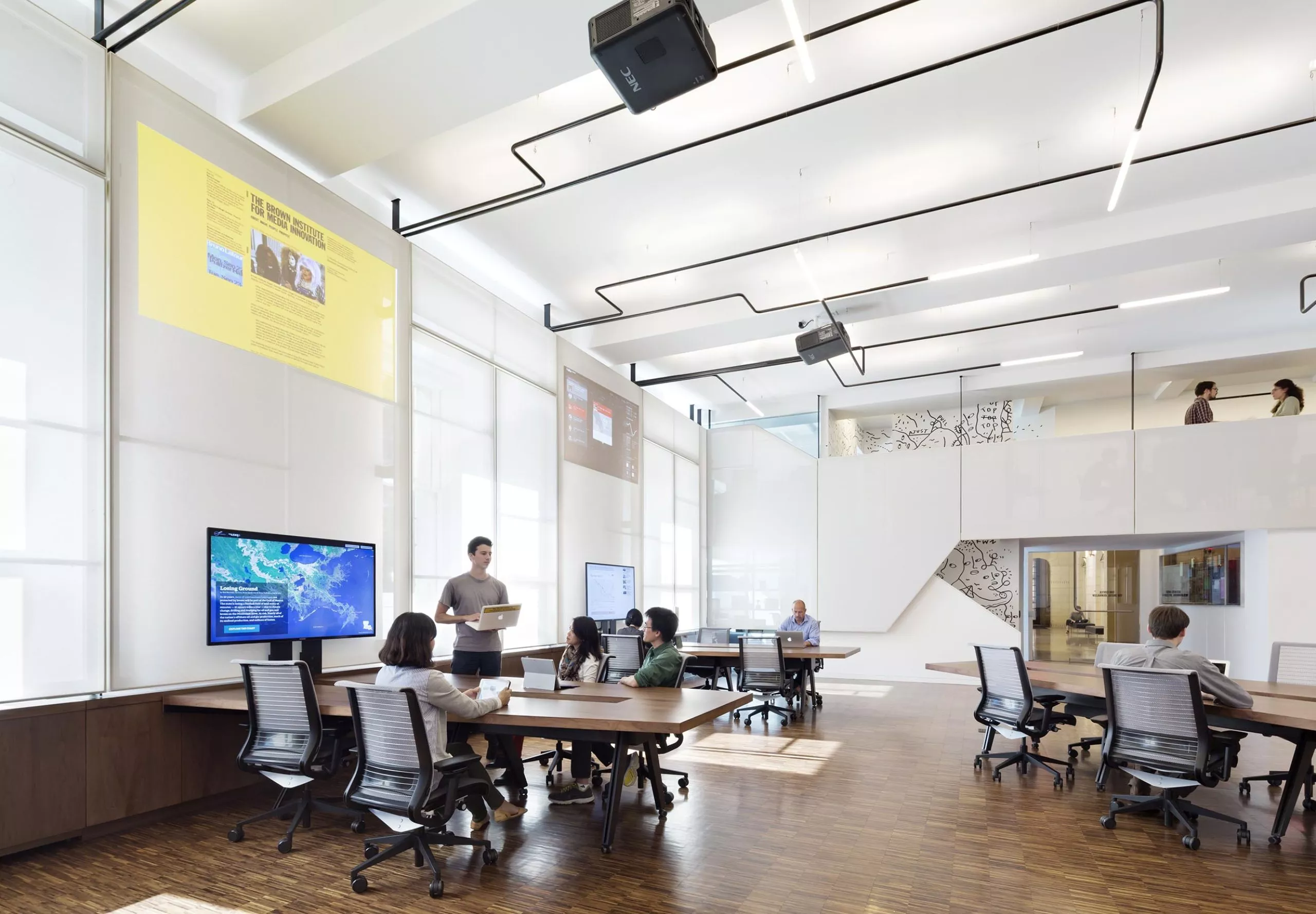 Students in classroom at Brown Institute for Media Innovation