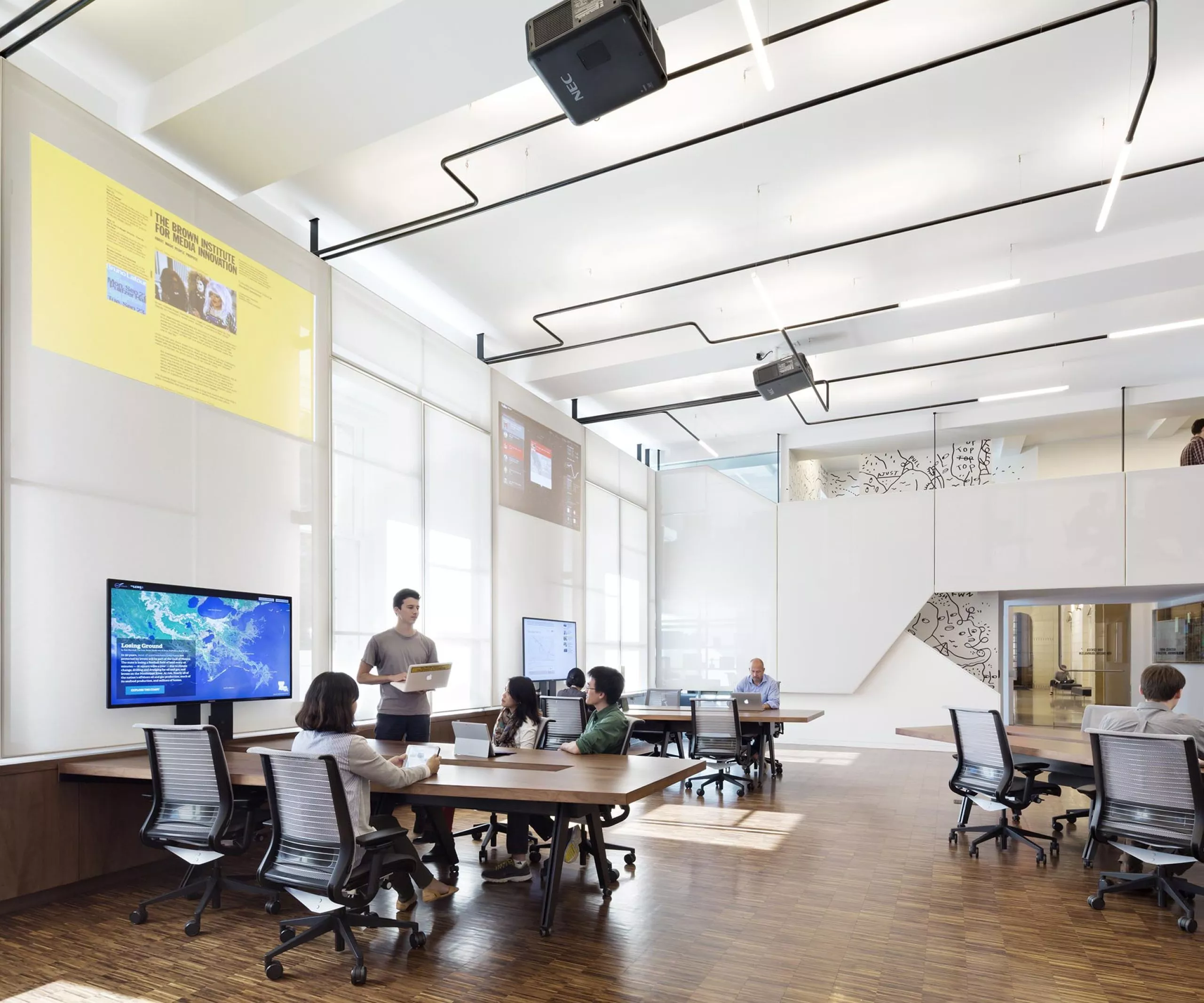 Students in classroom at Brown Institute for Media Innovation