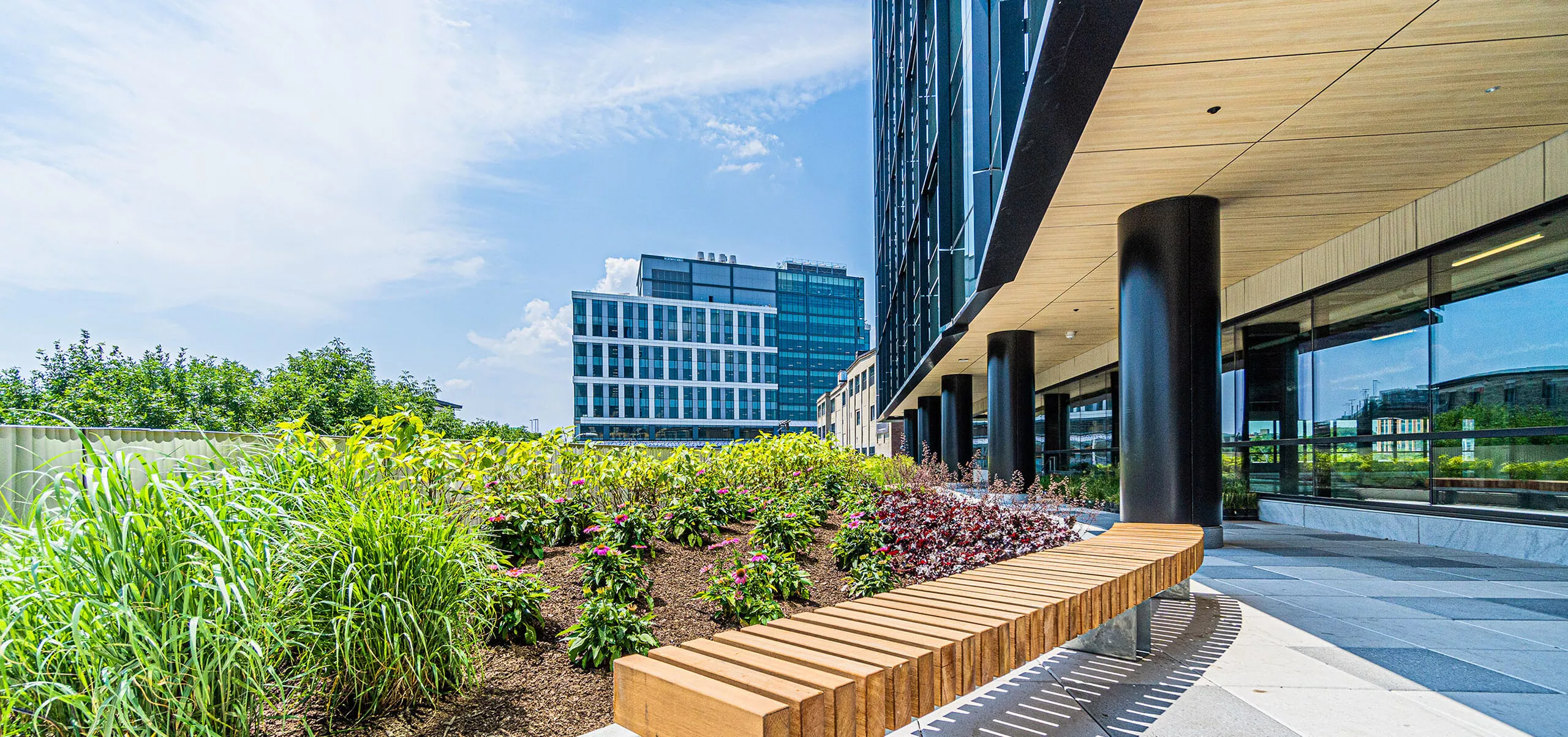 exterior view of a bench and sidewalk at DLJ Real Estate Capital Partners