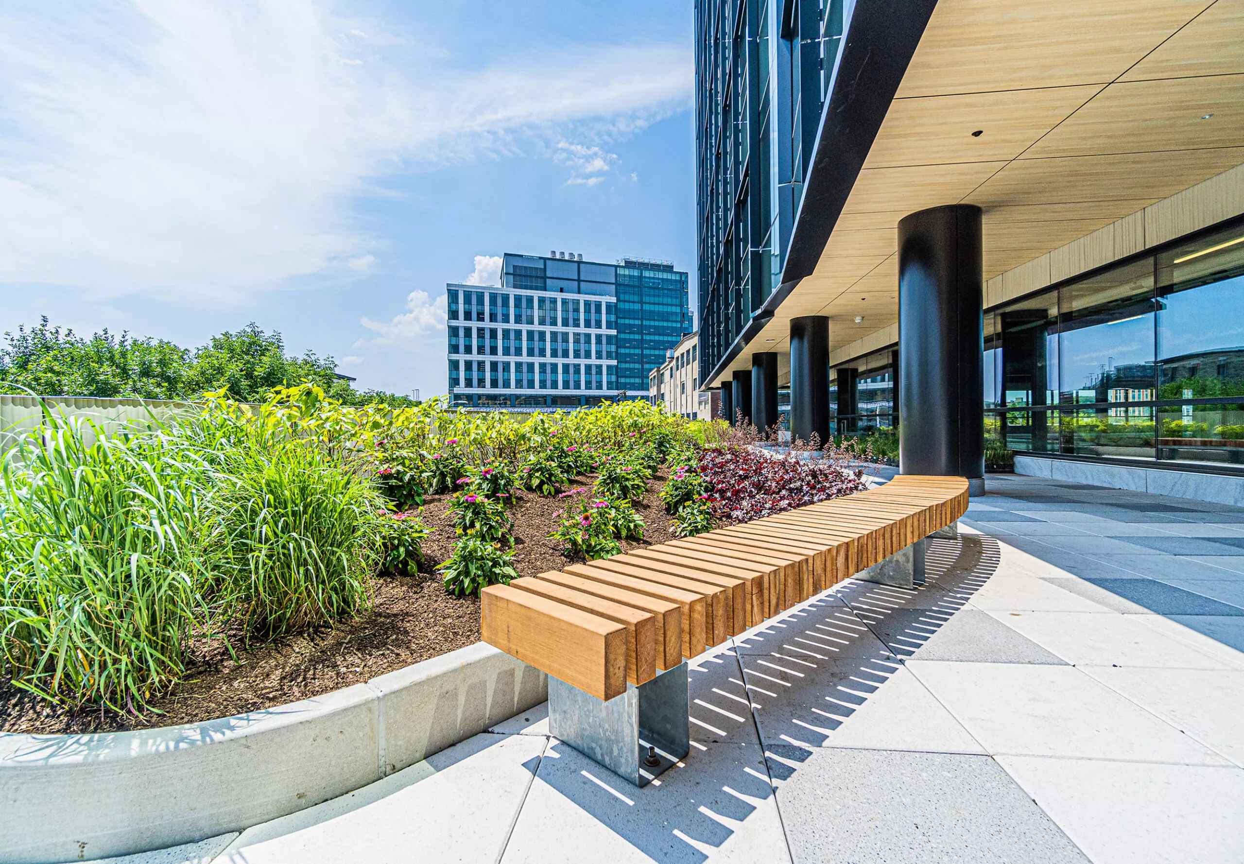 exterior view of a bench and sidewalk at DLJ Real Estate Capital Partners