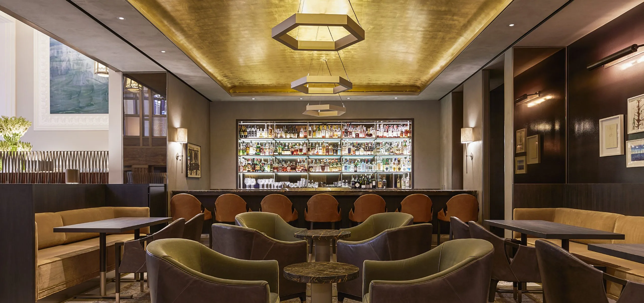 Interior view of the dining room and bar of Eleven Madison Park