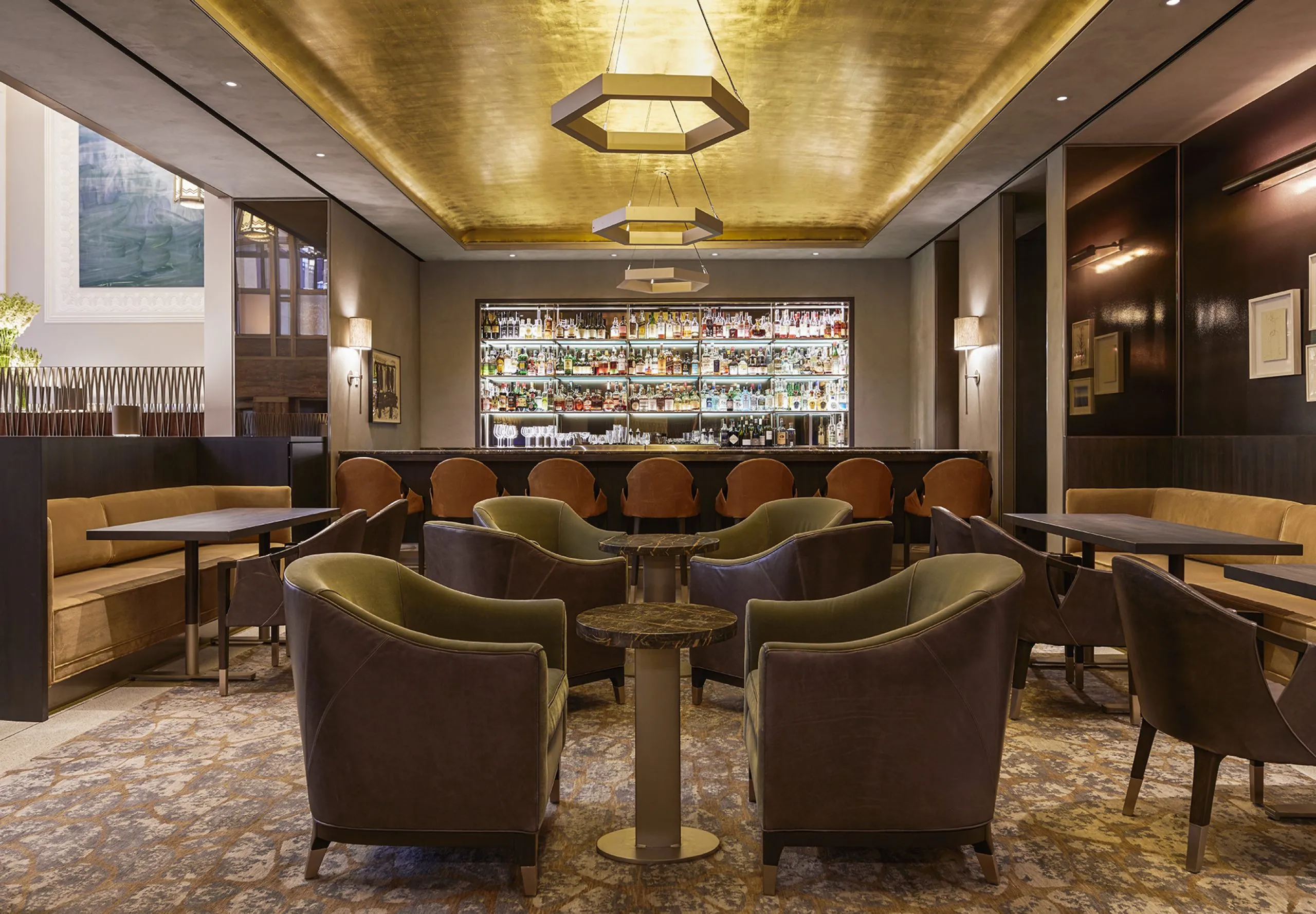 Interior view of the dining room and bar of Eleven Madison Park