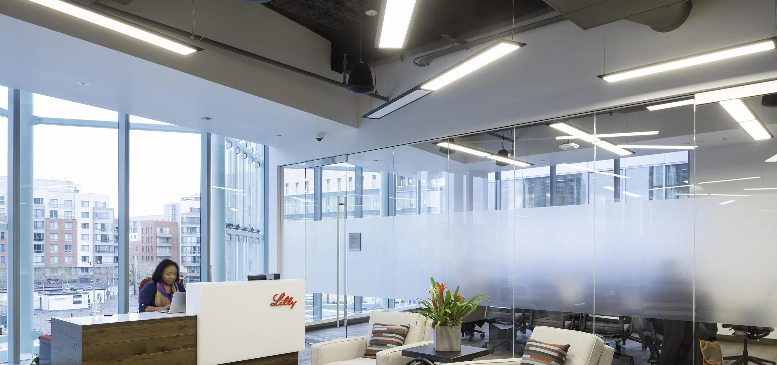 Interior view of the workspace at Eli Lilly