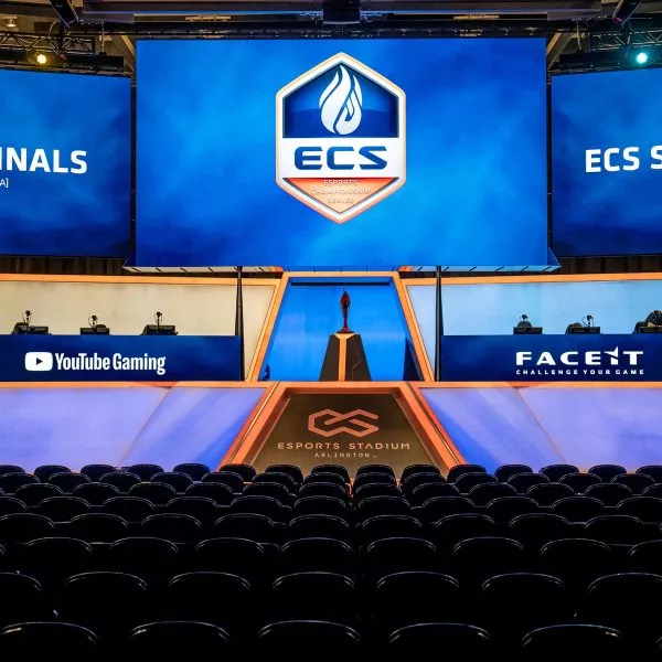 broadcast stage and large screens at Esports Stadium