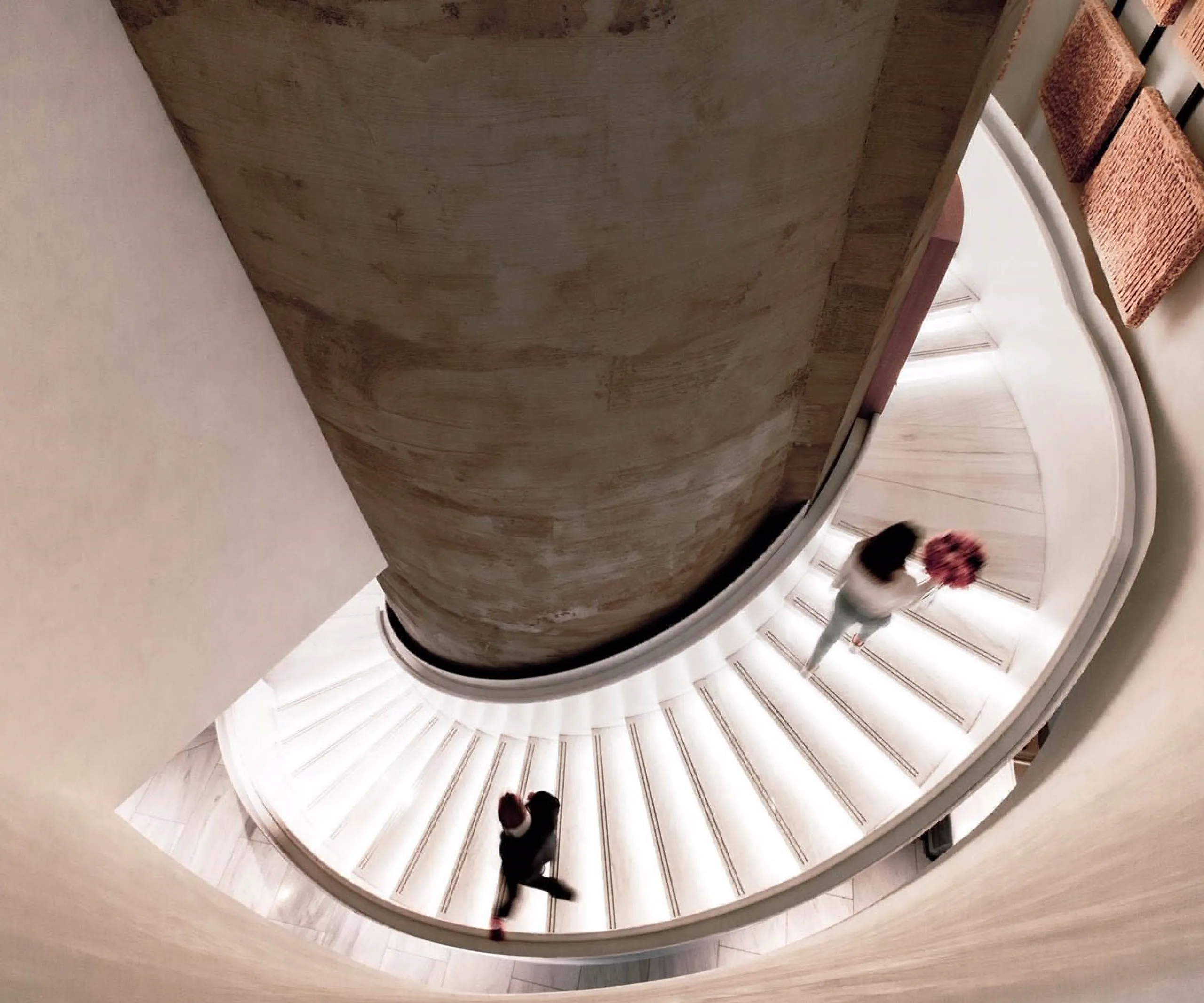 Interior view of the stairwell at Estiatorio Milos